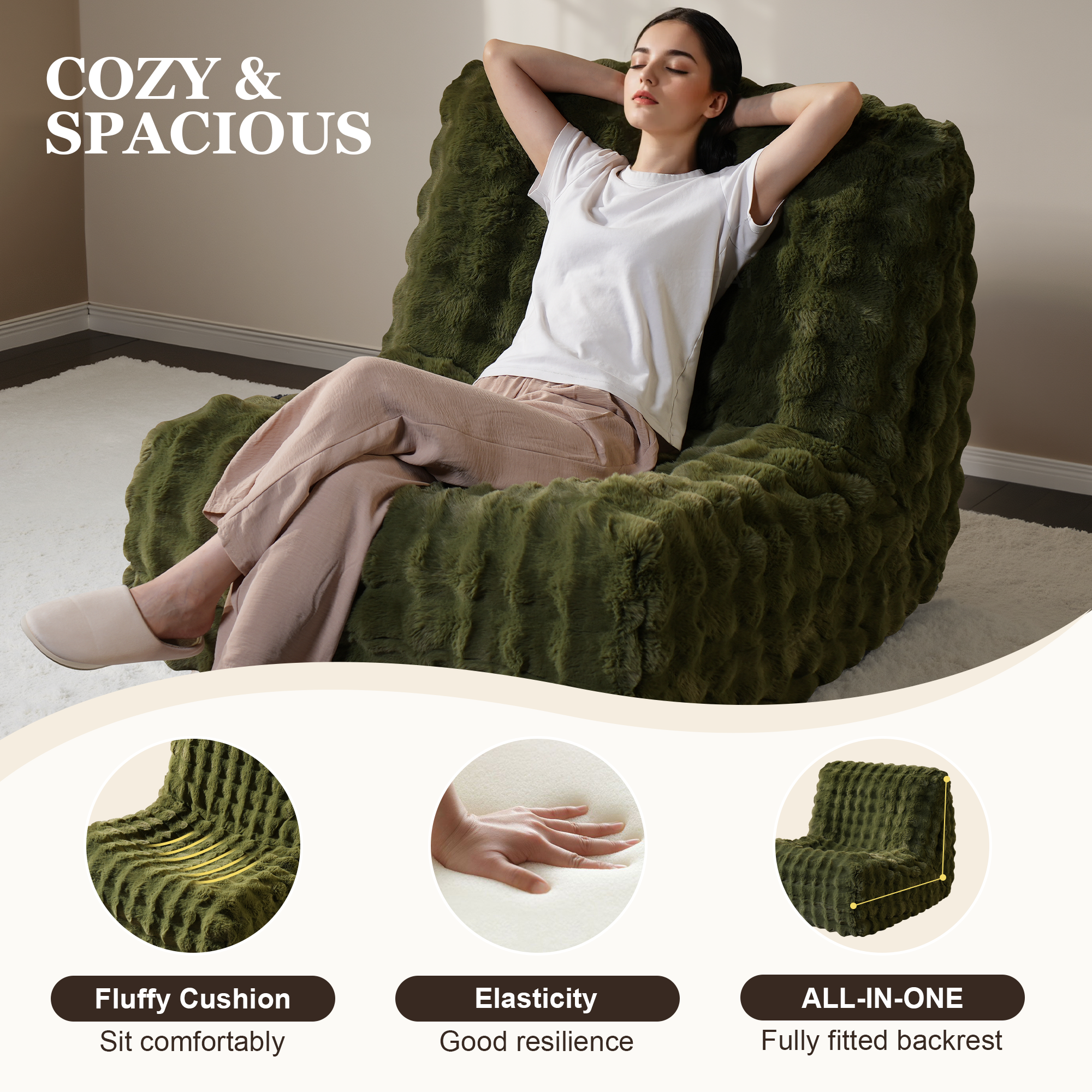 OVIOS Luxurious Fluffy Faux Fur Bean Bag Couch