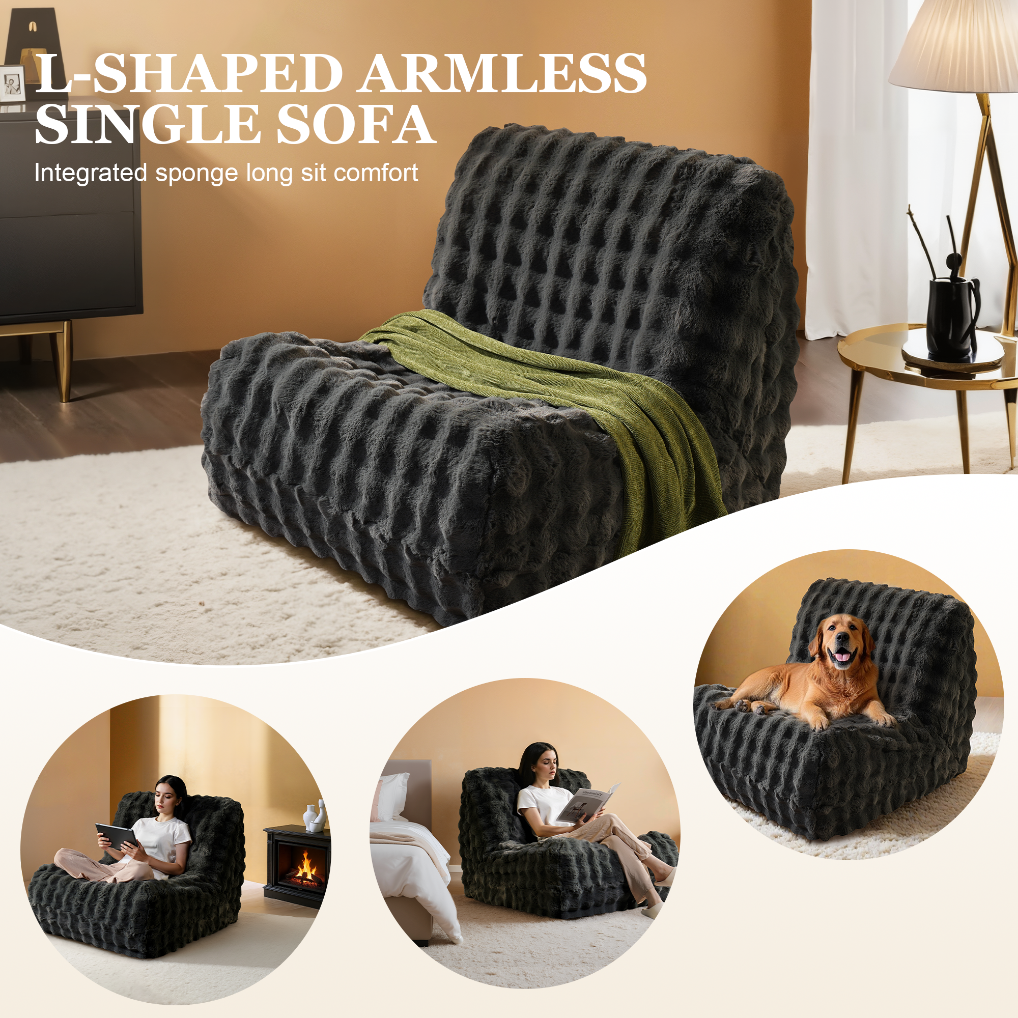 OVIOS Luxurious Fluffy Faux Fur Bean Bag Couch