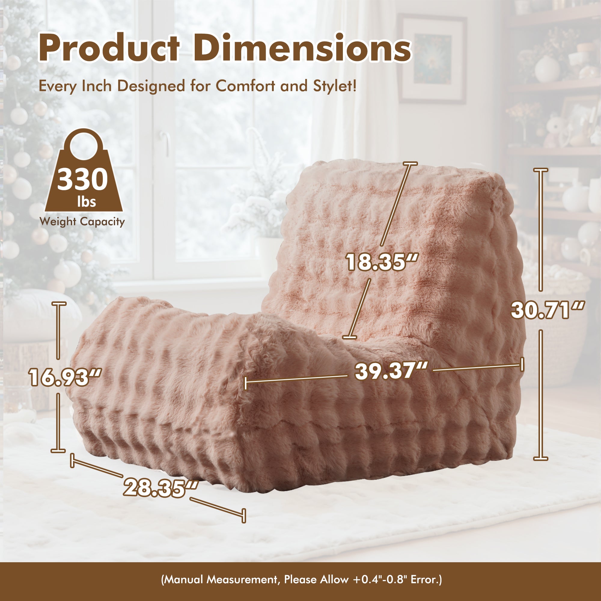 OVIOS Luxurious Fluffy Faux Fur Bean Bag Couch