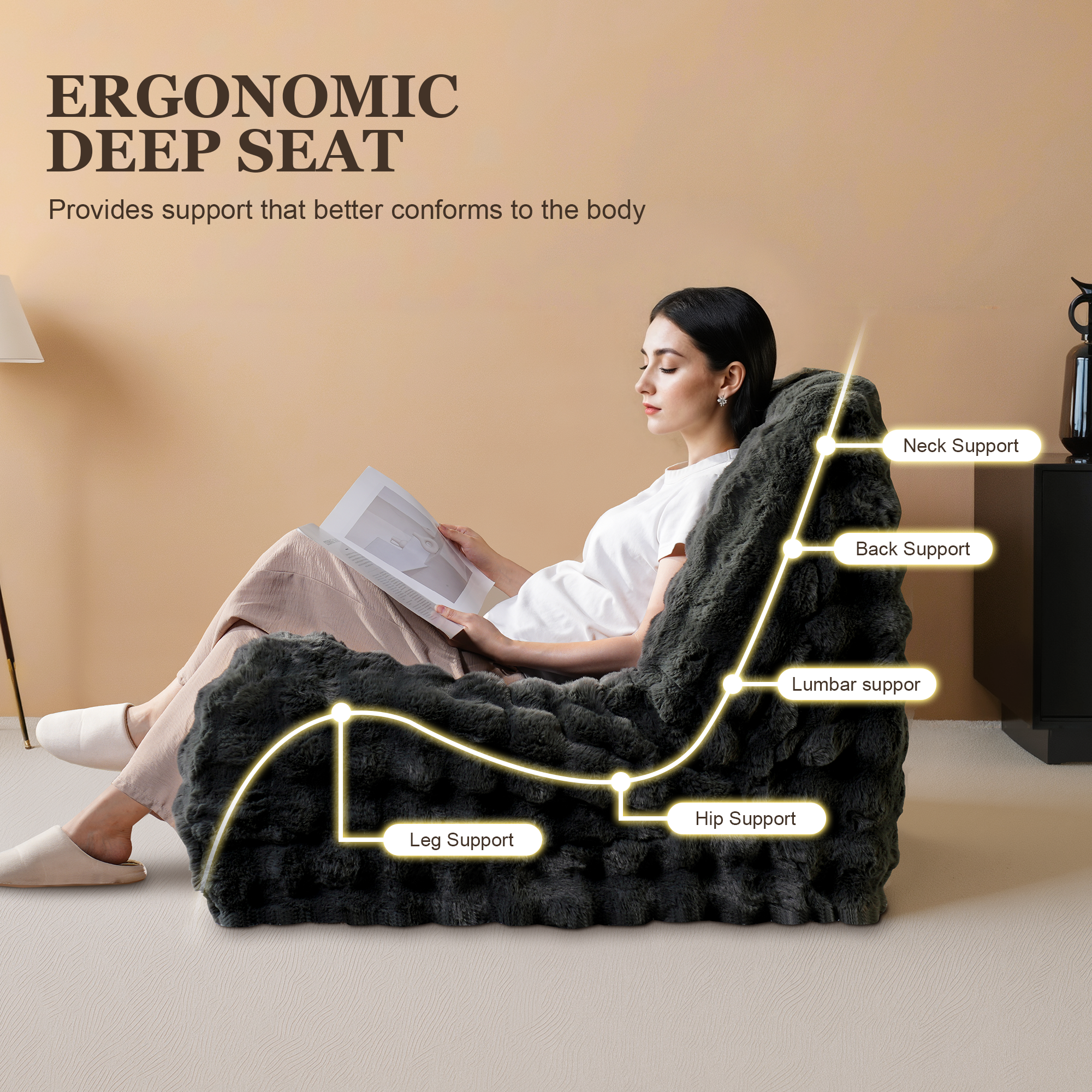 OVIOS Luxurious Fluffy Faux Fur Bean Bag Couch