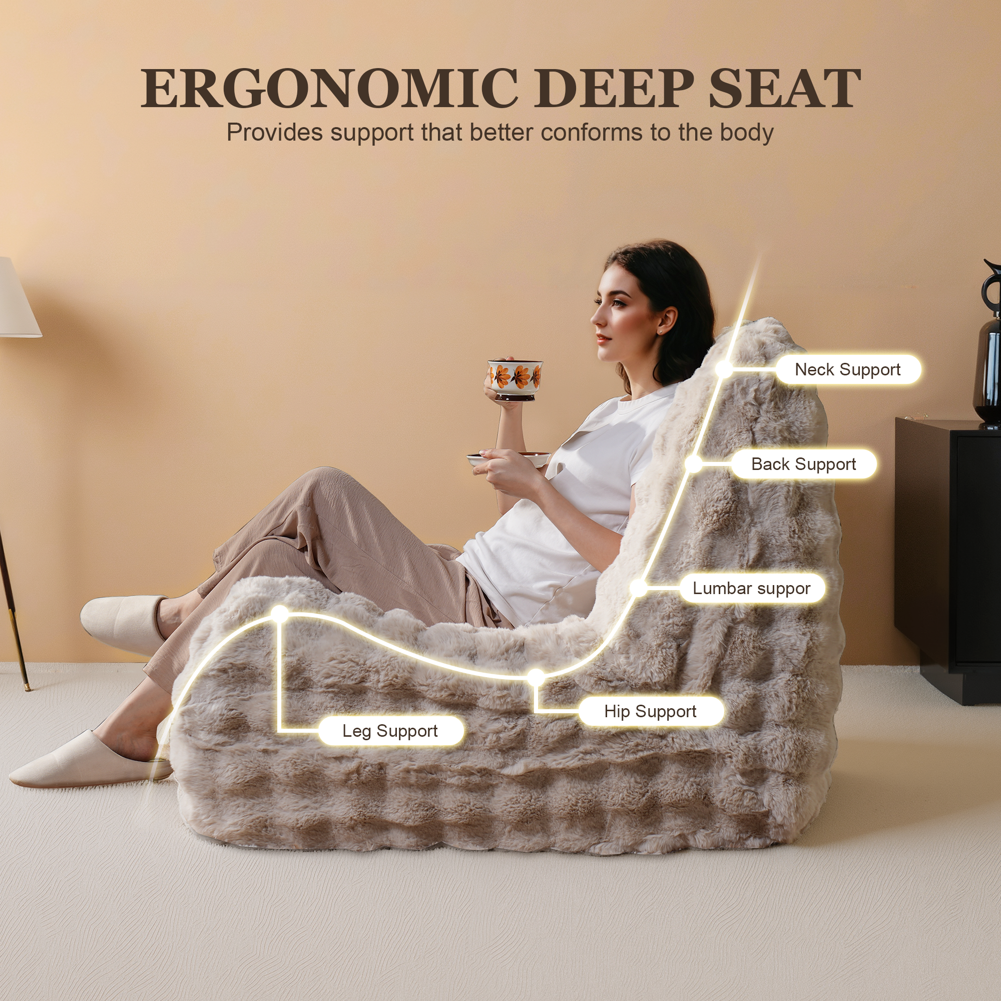 OVIOS Luxurious Fluffy Faux Fur Bean Bag Couch