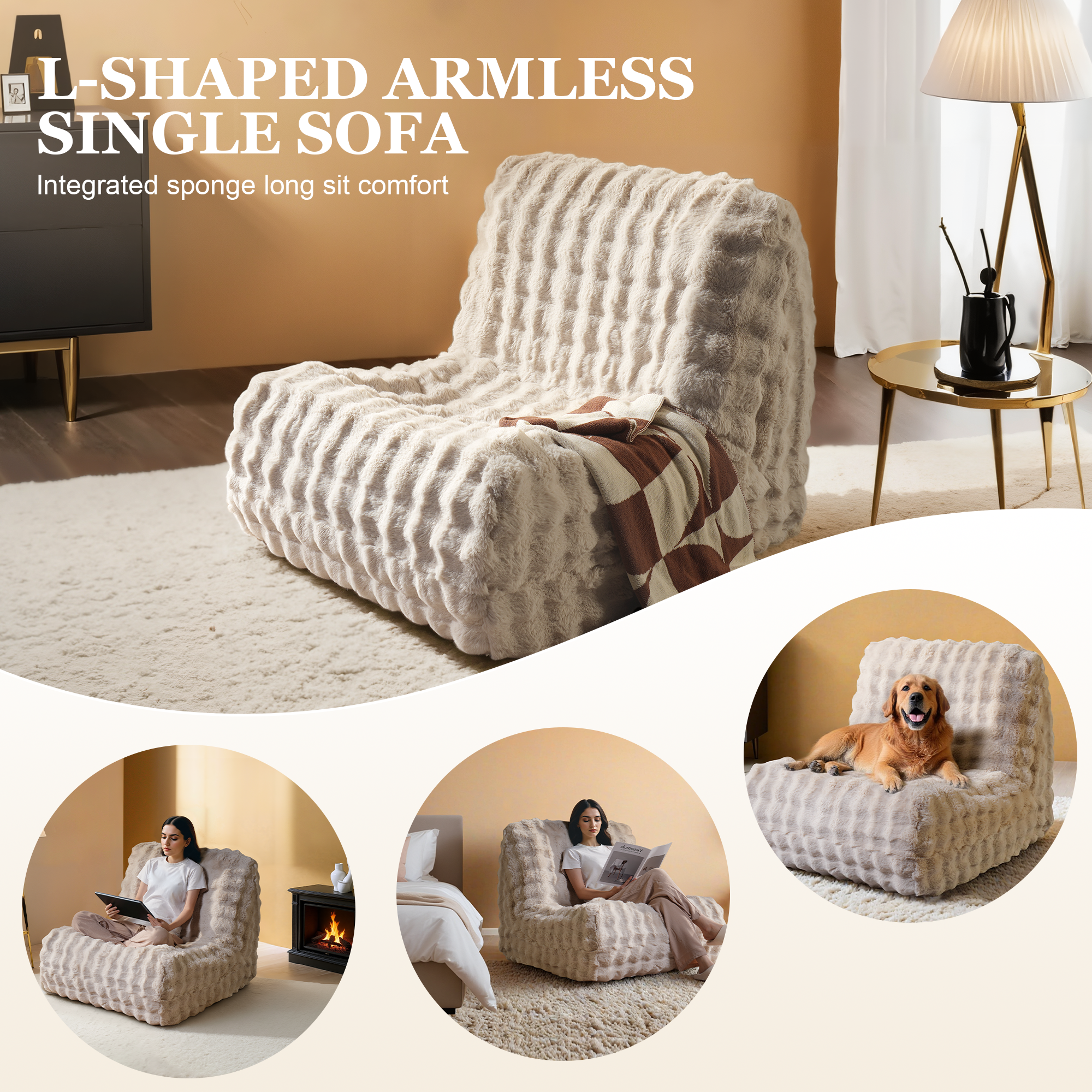 OVIOS Luxurious Fluffy Faux Fur Bean Bag Couch