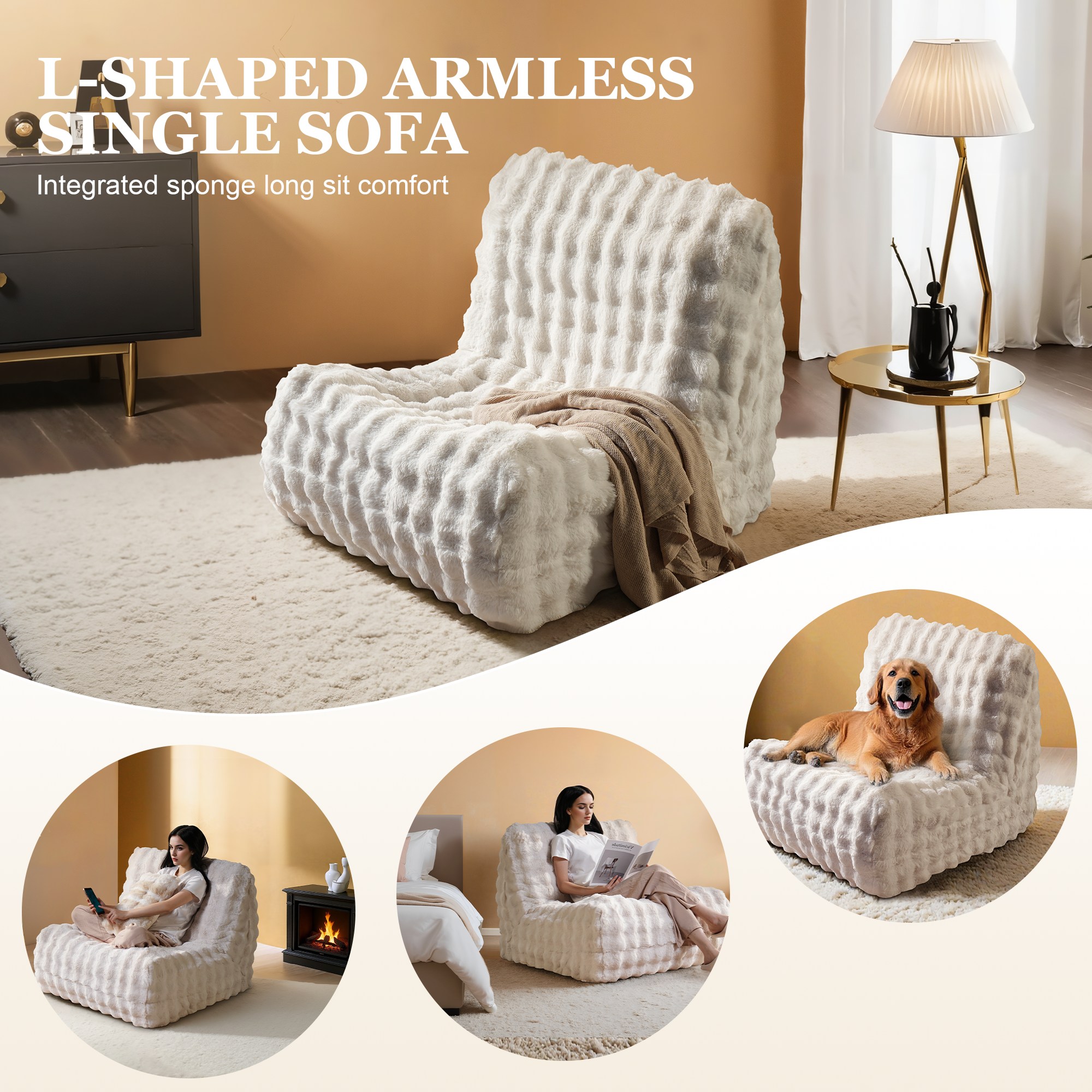 OVIOS Luxurious Fluffy Faux Fur Bean Bag Couch