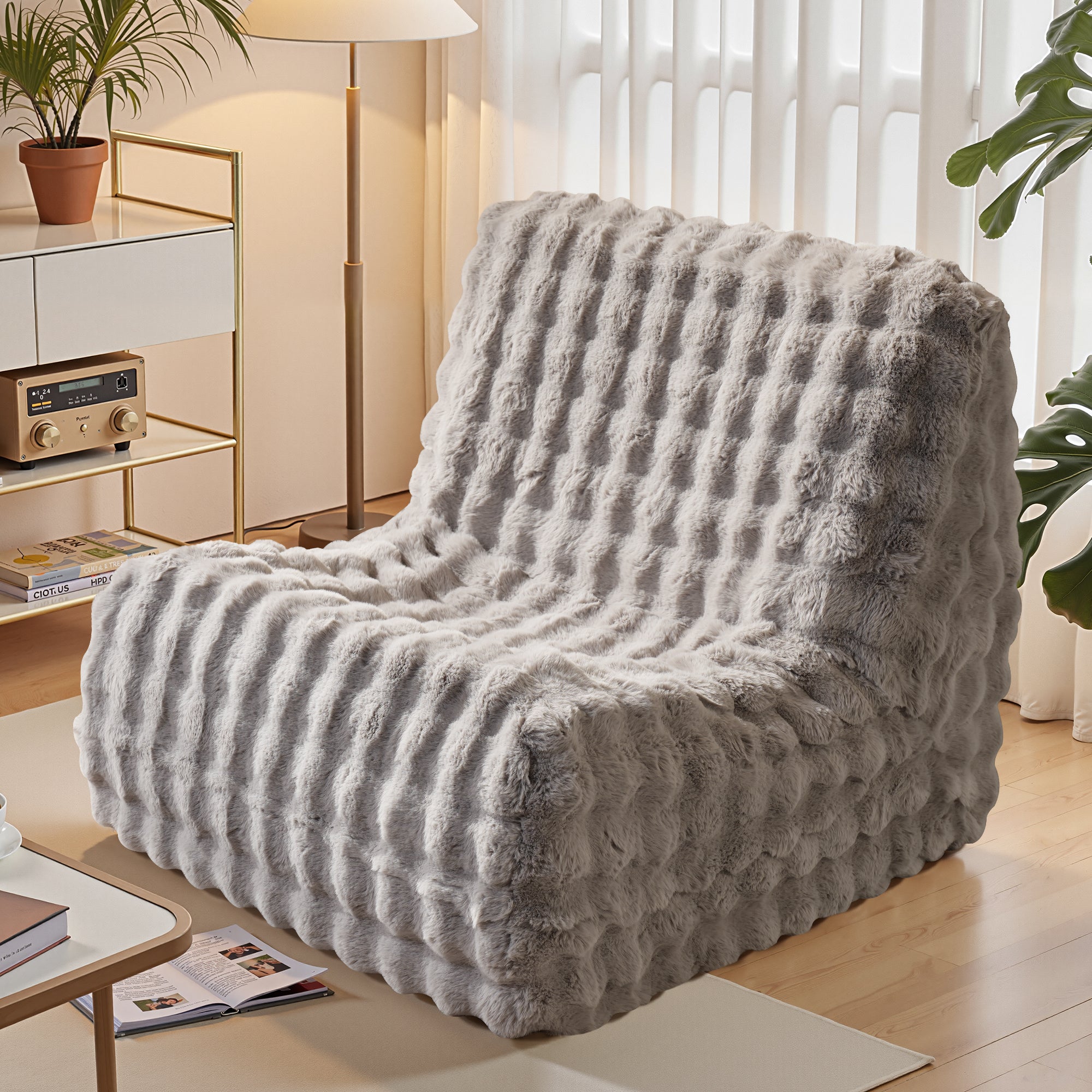 OVIOS Luxurious Fluffy Faux Fur Bean Bag Couch