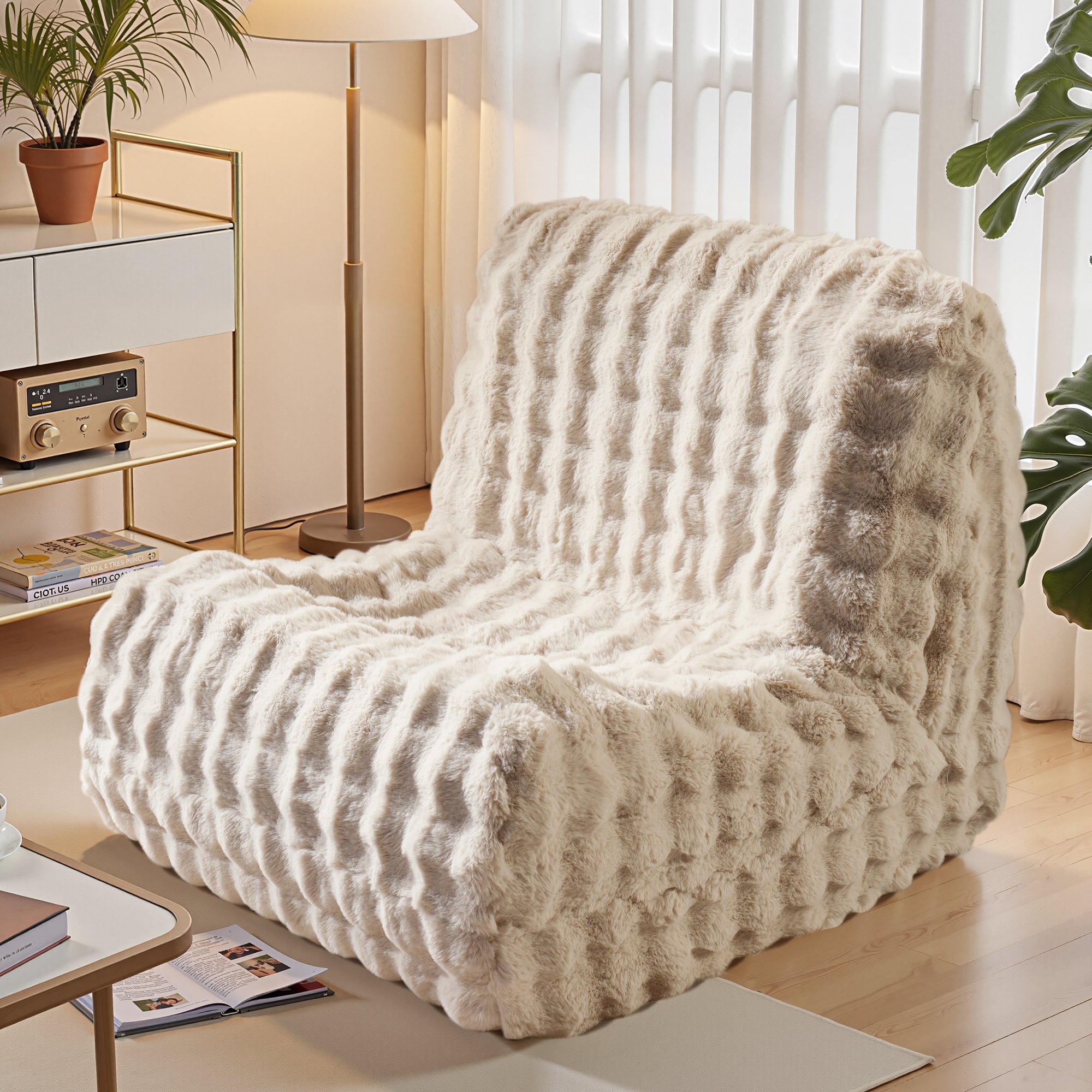 OVIOS Luxurious Fluffy Faux Fur Bean Bag Couch