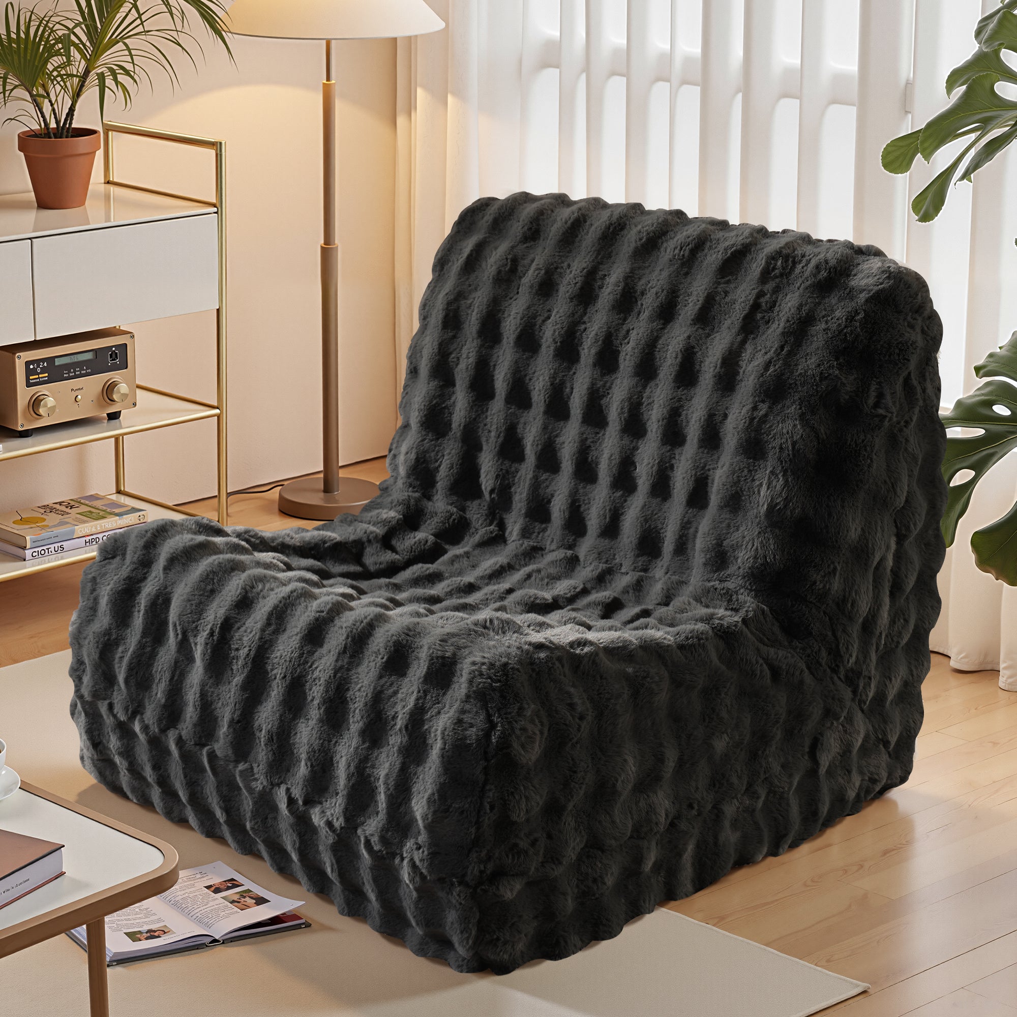 OVIOS Luxurious Fluffy Faux Fur Bean Bag Couch