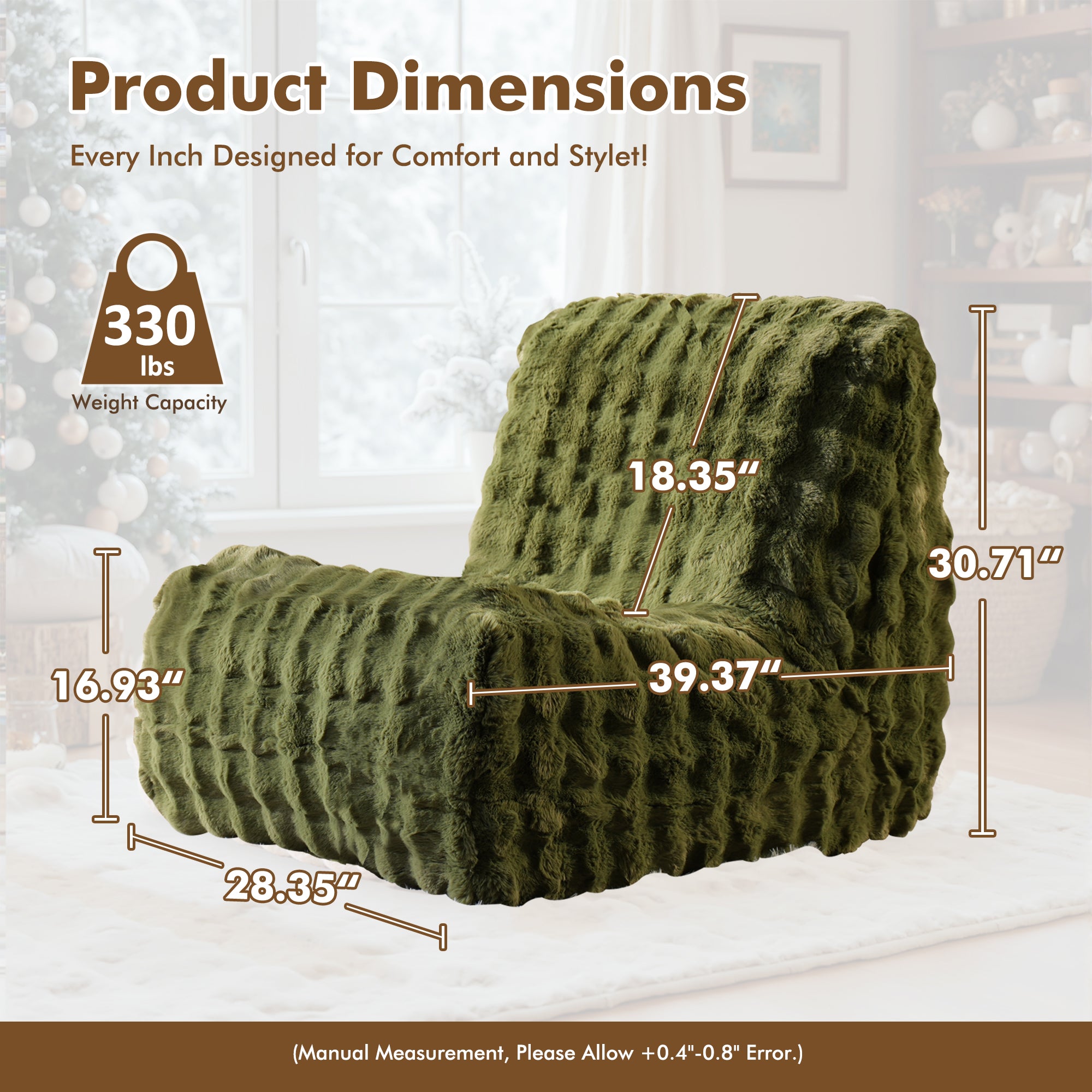 OVIOS Luxurious Fluffy Faux Fur Bean Bag Couch