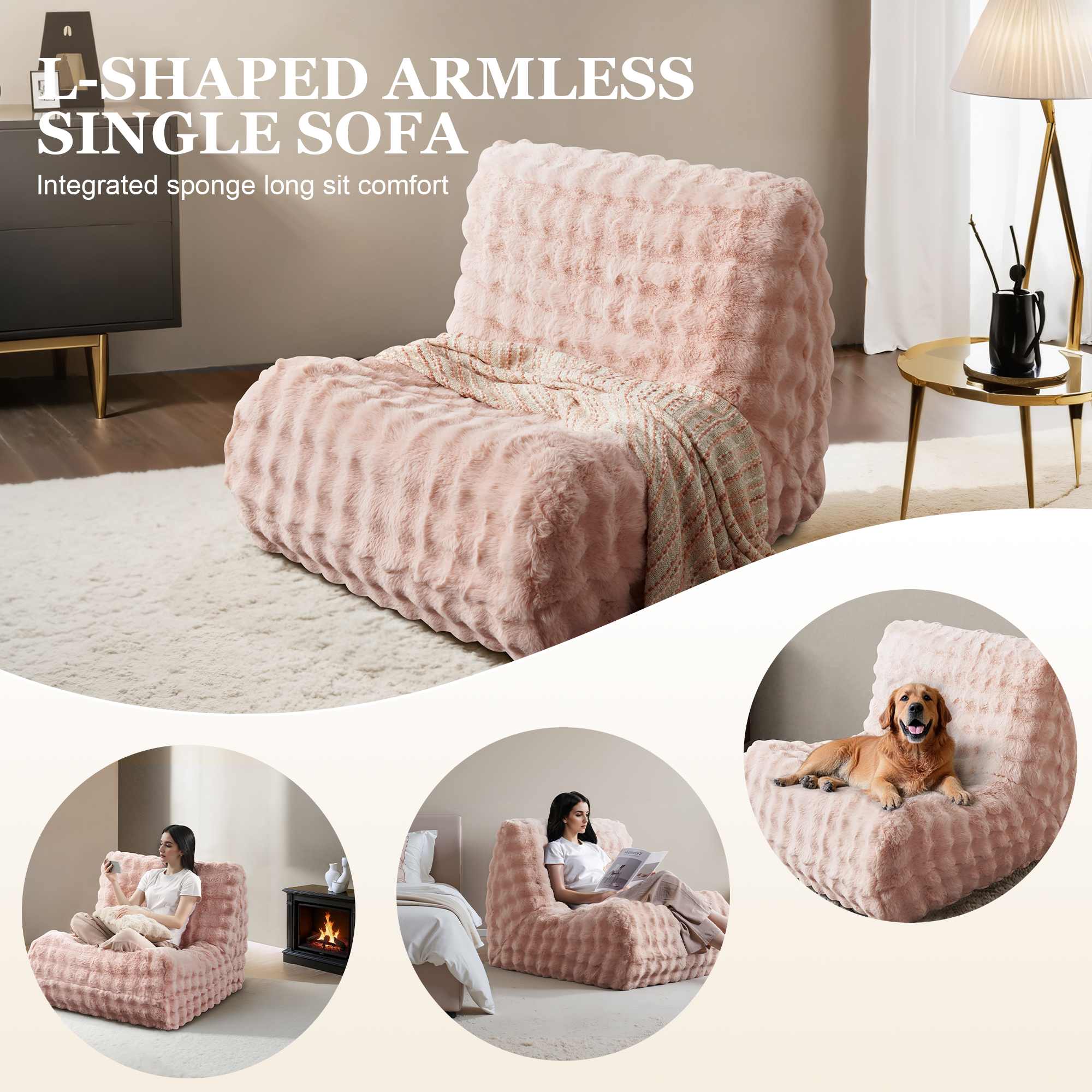 OVIOS Luxurious Fluffy Faux Fur Bean Bag Couch