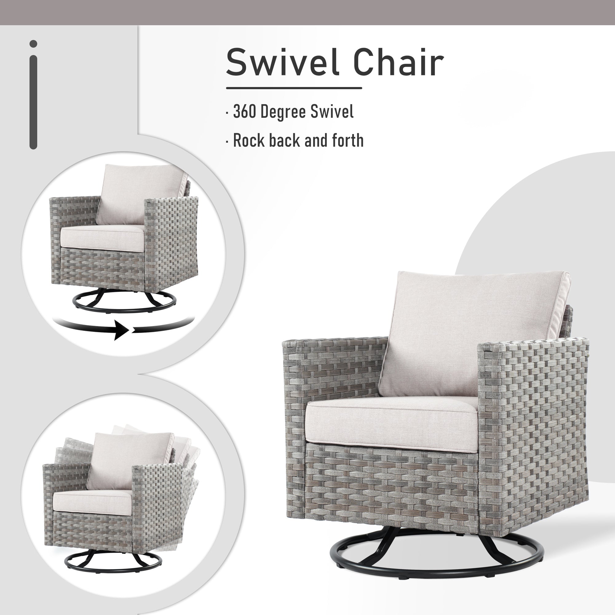 OVIOS Patio Furniture Set 10-Piece include 42"Rectangle Fire Pit Table&Swivel Chairs, Partially Assembled,BRS Series