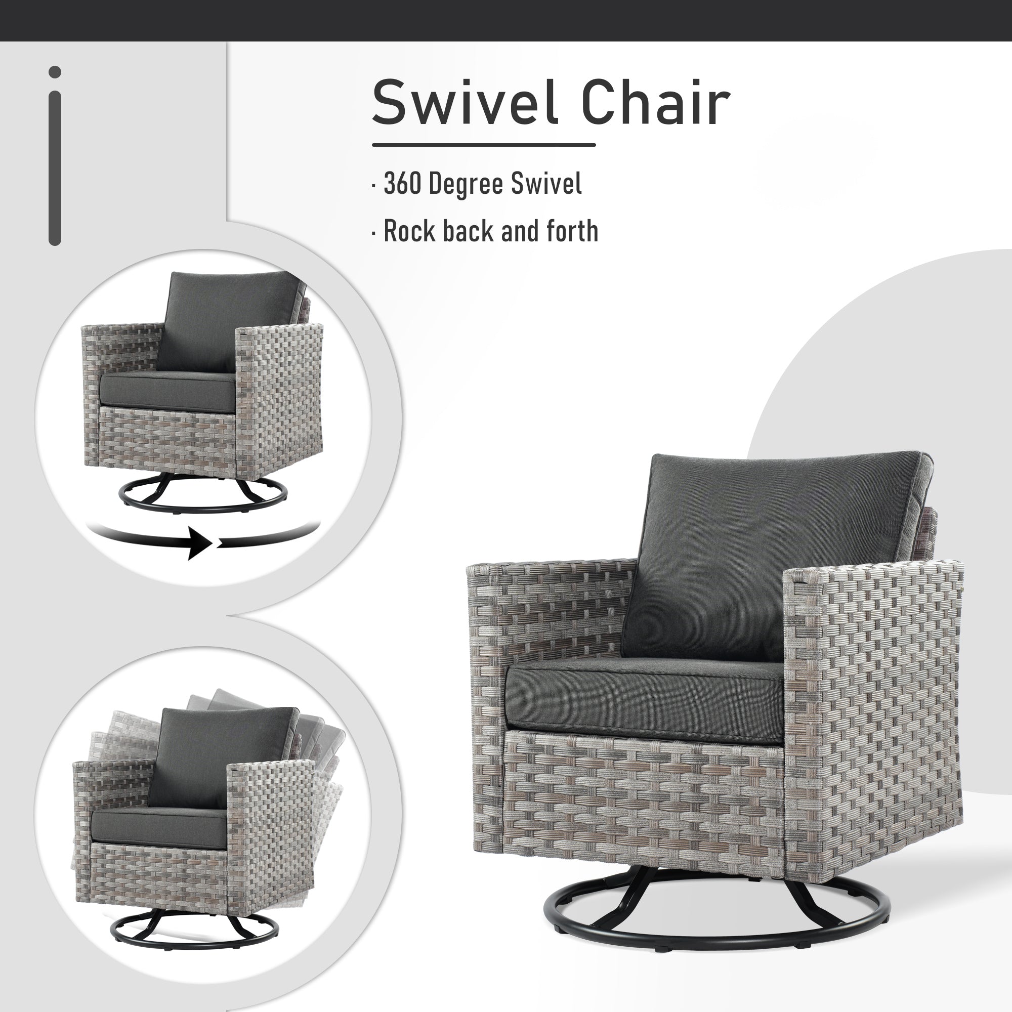 OVIOS Patio Furniture Set 10-Piece include 42"Rectangle Fire Pit Table&Swivel Chairs, Partially Assembled,BRS Series