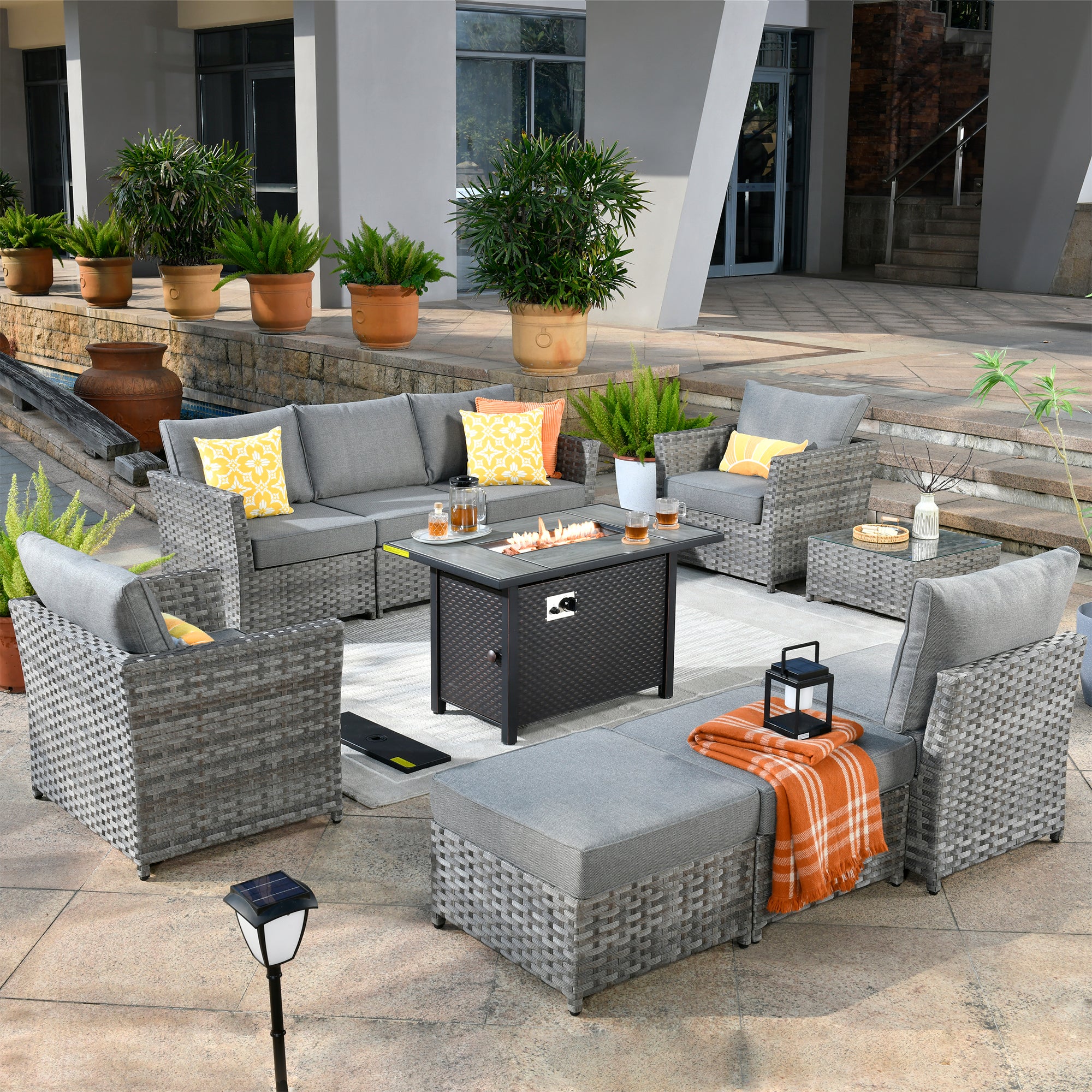 OVIOS Patio Furniture Set 10-Piece include 42"Fire Pit Table,New Rimaru Series