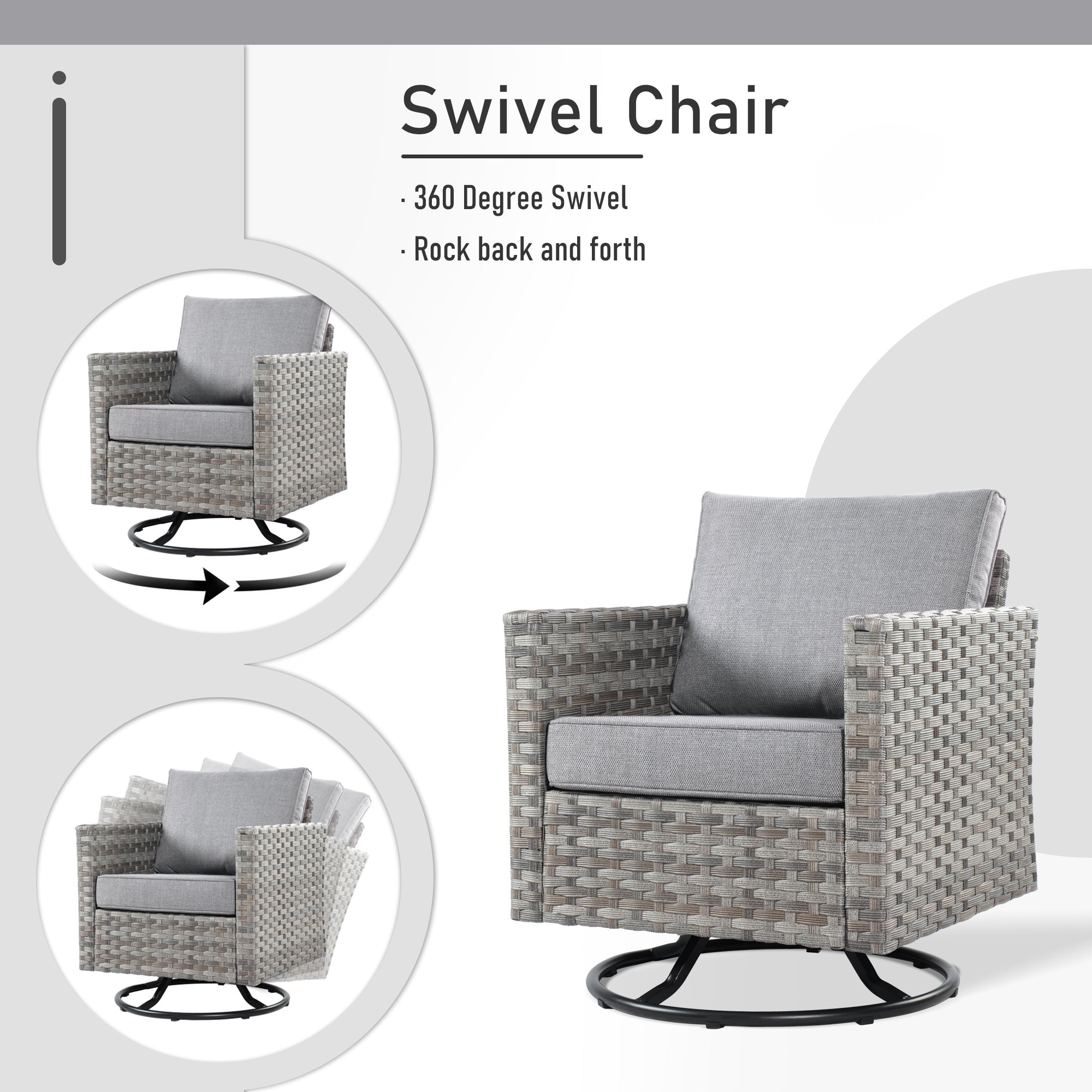 OVIOS Patio Furniture Set 10-Piece include 42"Rectangle Fire Pit Table&Swivel Chairs, Partially Assembled,BRS Series