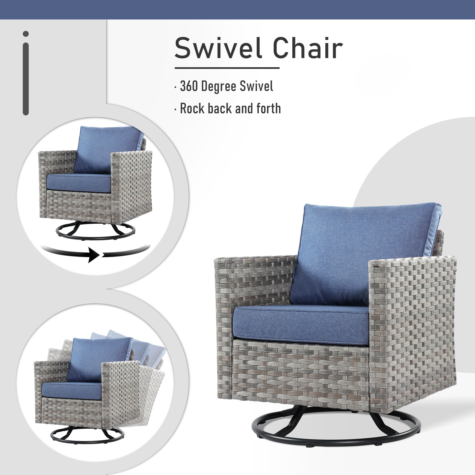 OVIOS Patio Furniture Set 10-Piece include 42"Rectangle Fire Pit Table&Swivel Chairs, Partially Assembled,BRS Series