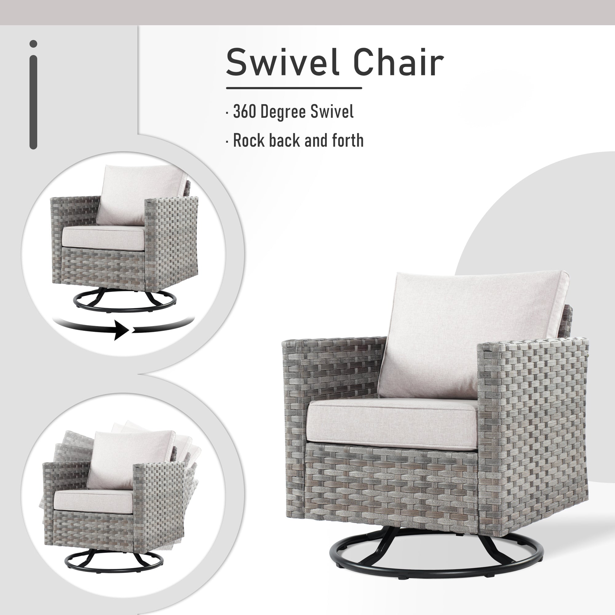 OVIOS Patio Furniture Set 10-Piece include 42"Rectangle Fire Pit Table&Swivel Chairs, Partially Assembled,BRS Series