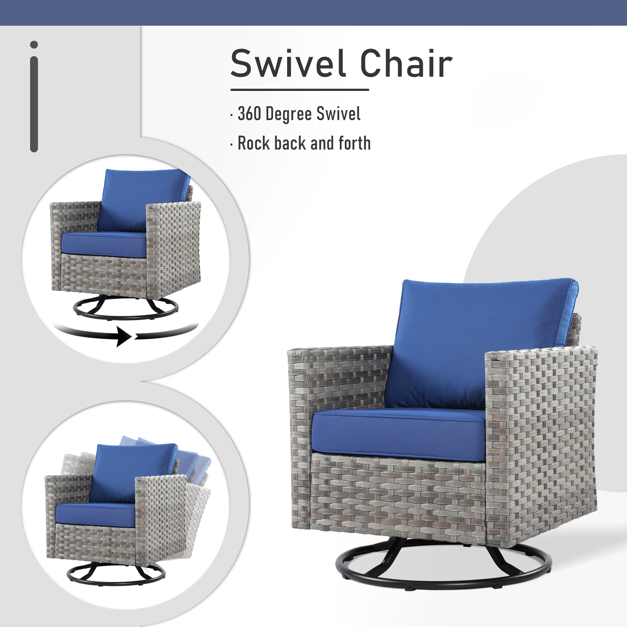 OVIOS Patio Furniture Set 10-Piece include 42"Rectangle Fire Pit Table&Swivel Chairs, Partially Assembled,BRS Series