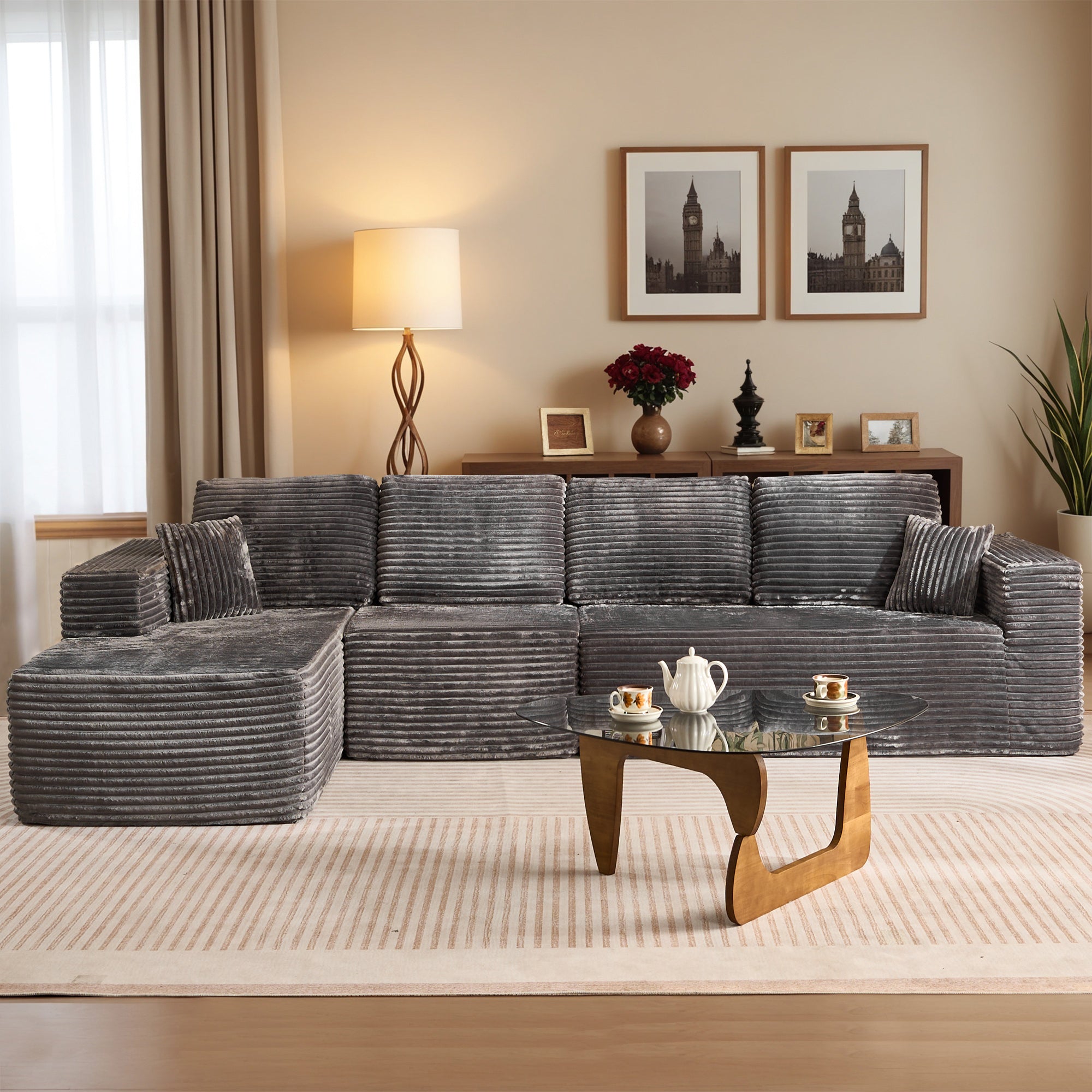 OVIOS Modular Sectional Cloud Couch, Plush Corduroy Sofa with Memory Foam, No Assembly