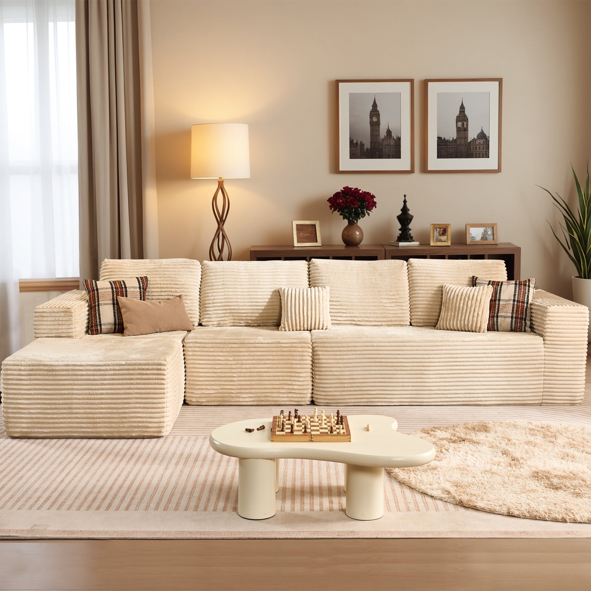 OVIOS Modular Sectional Cloud Couch, Plush Corduroy Sofa with Memory Foam, No Assembly