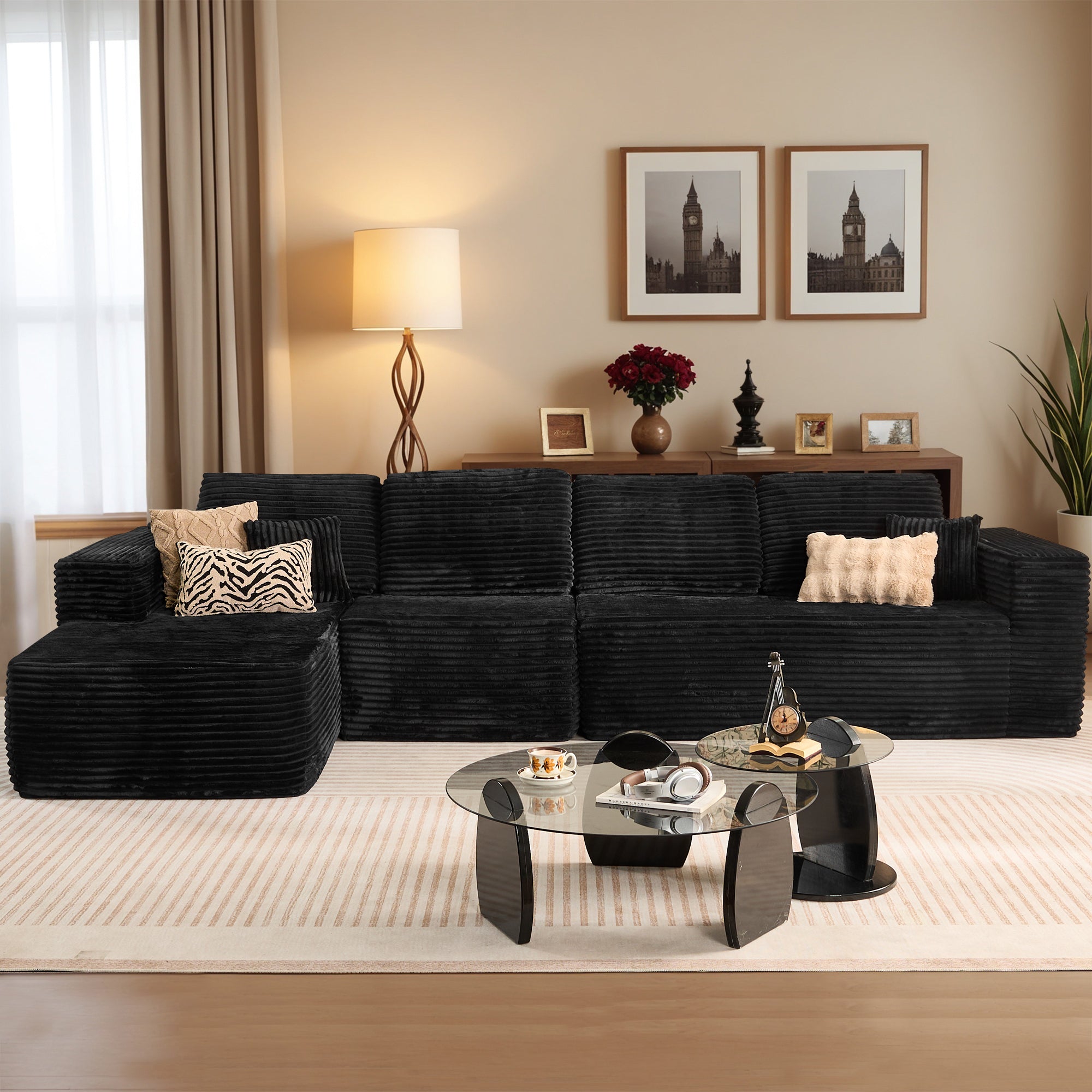 OVIOS Modular Sectional Cloud Couch, Plush Corduroy Sofa with Memory Foam, No Assembly