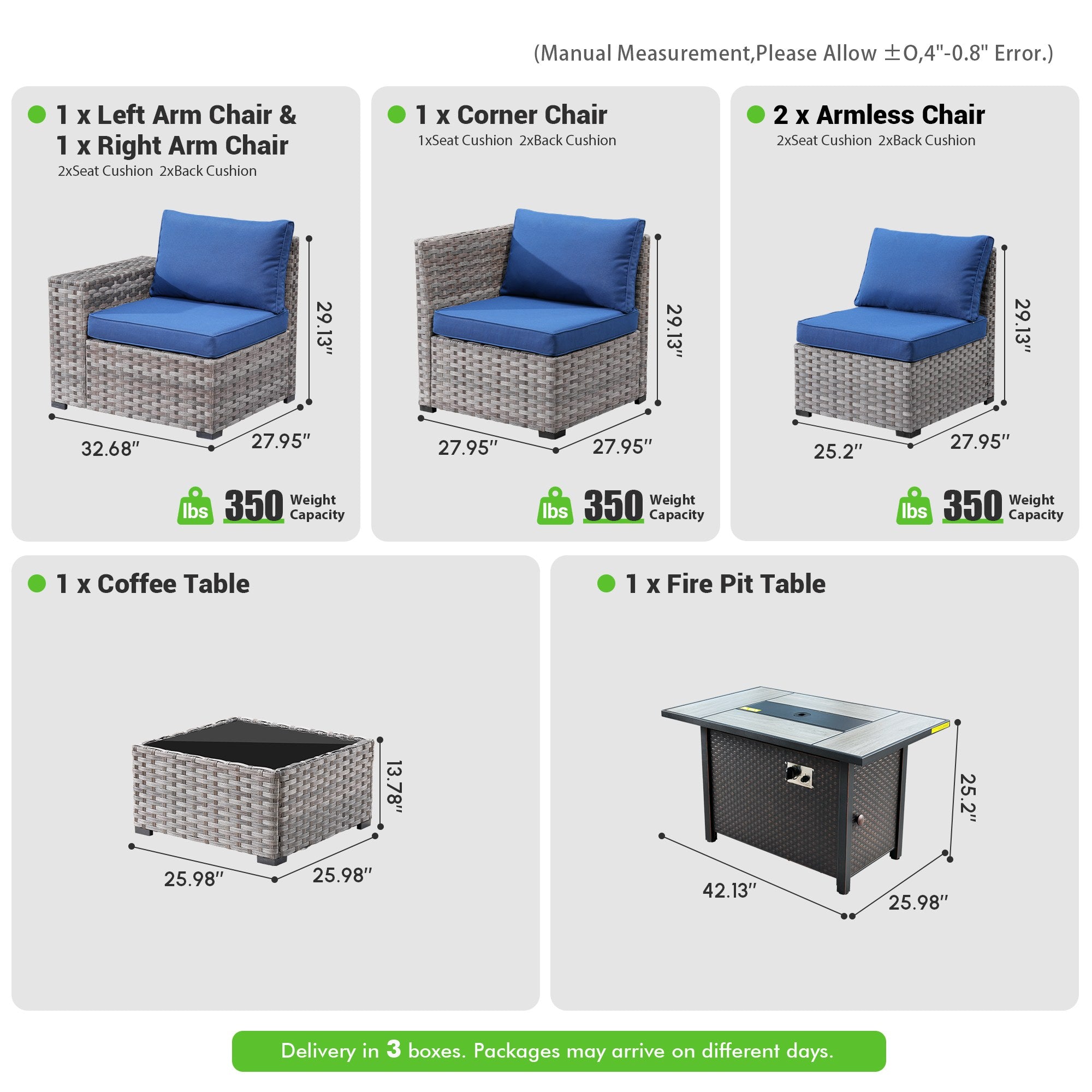 OVIOS Outdoor Patio Furniture Set with Fire Pit Table Wide Armrest Chairs and Rocking Chairs