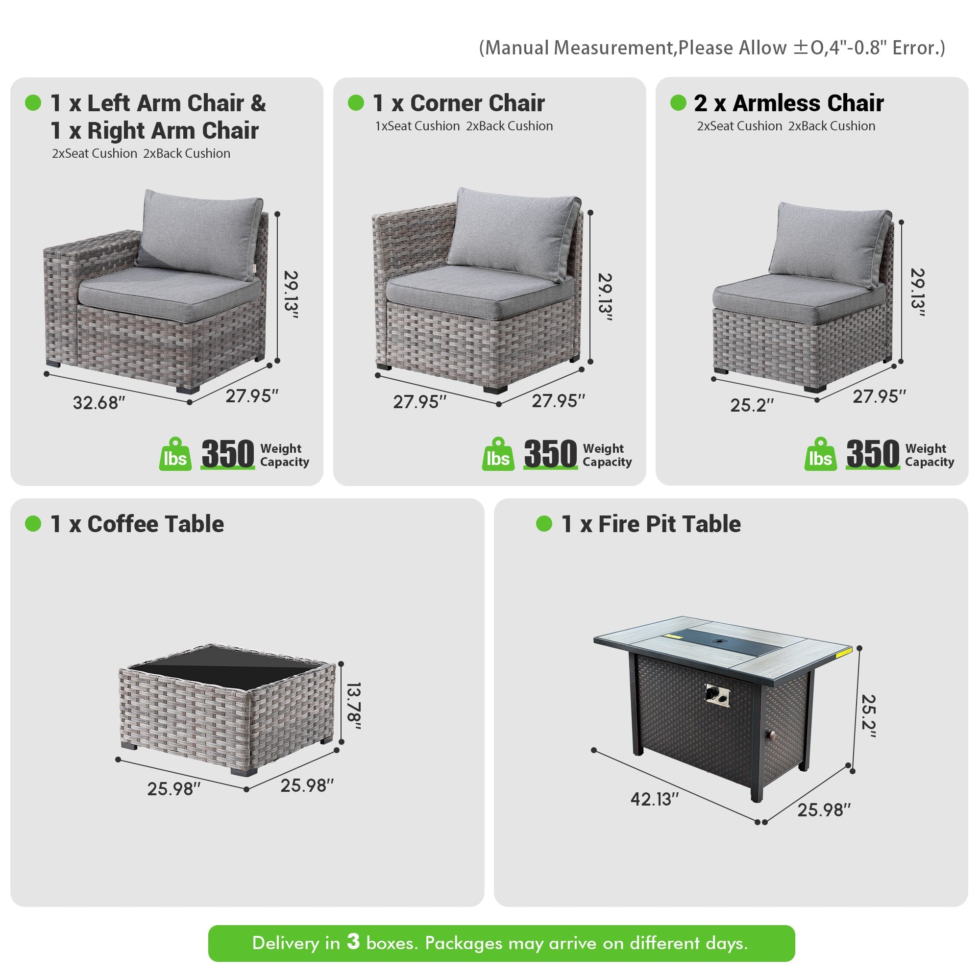 OVIOS Outdoor Patio Furniture Set with Fire Pit Table Wide Armrest Chairs and Rocking Chairs