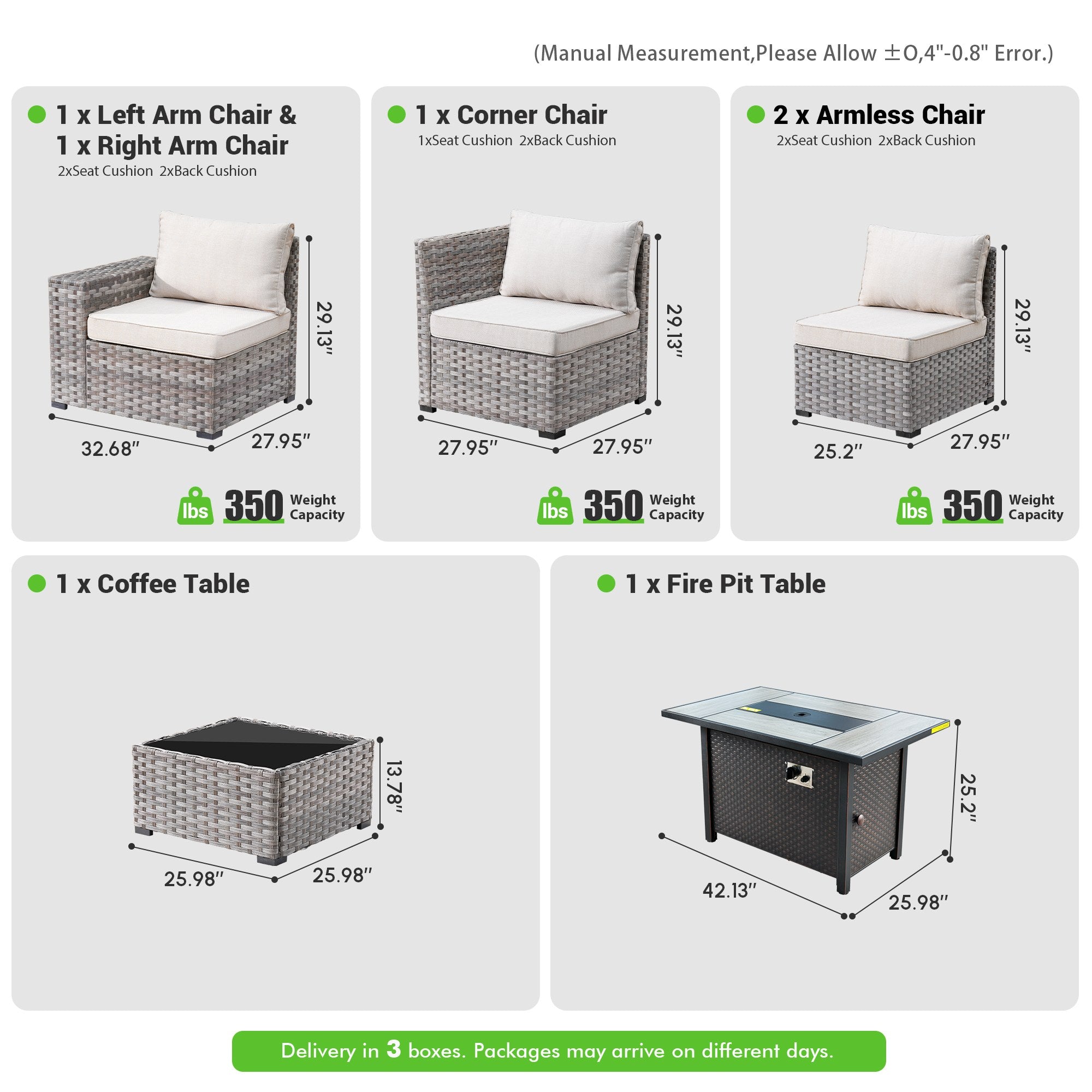 OVIOS Outdoor Patio Furniture Set with Fire Pit Table Wide Armrest Chairs and Rocking Chairs