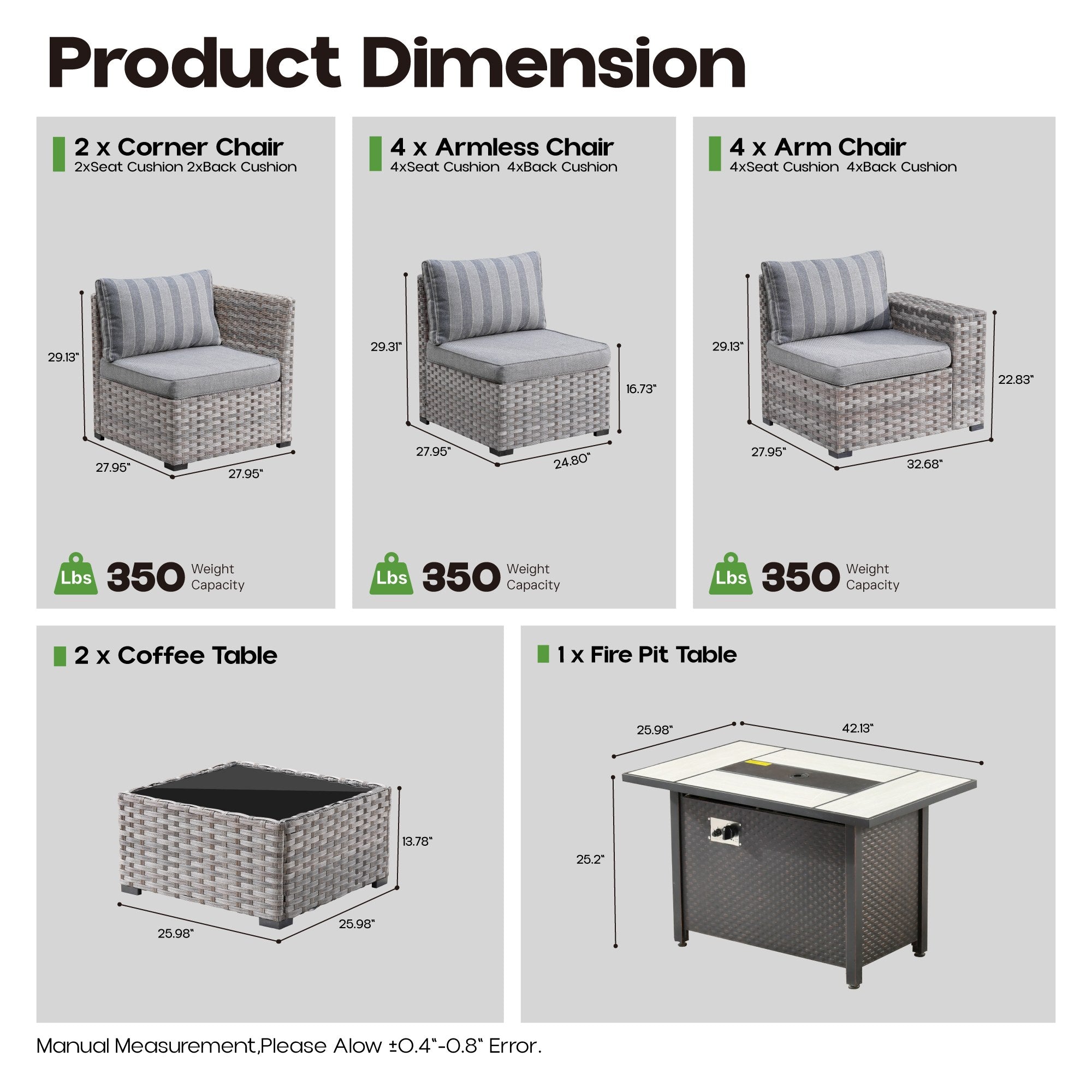 OVIOS Outdoor Patio Furniture Set with Fire Pit Table Wide Armrest Chairs and Rocking Chairs