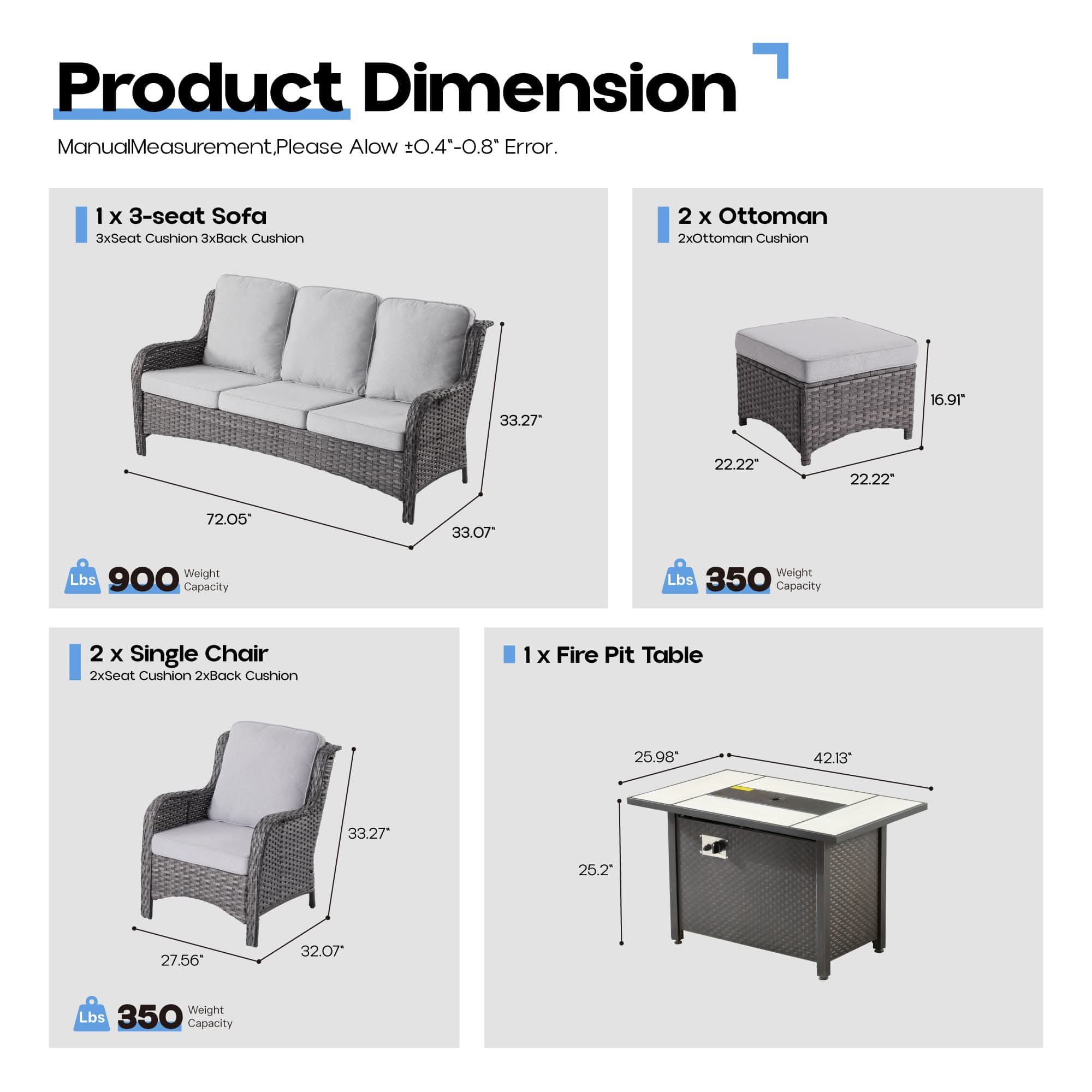 OVIOS Outdoor Wicker Patio Furniture Set with Fire Pit Table
