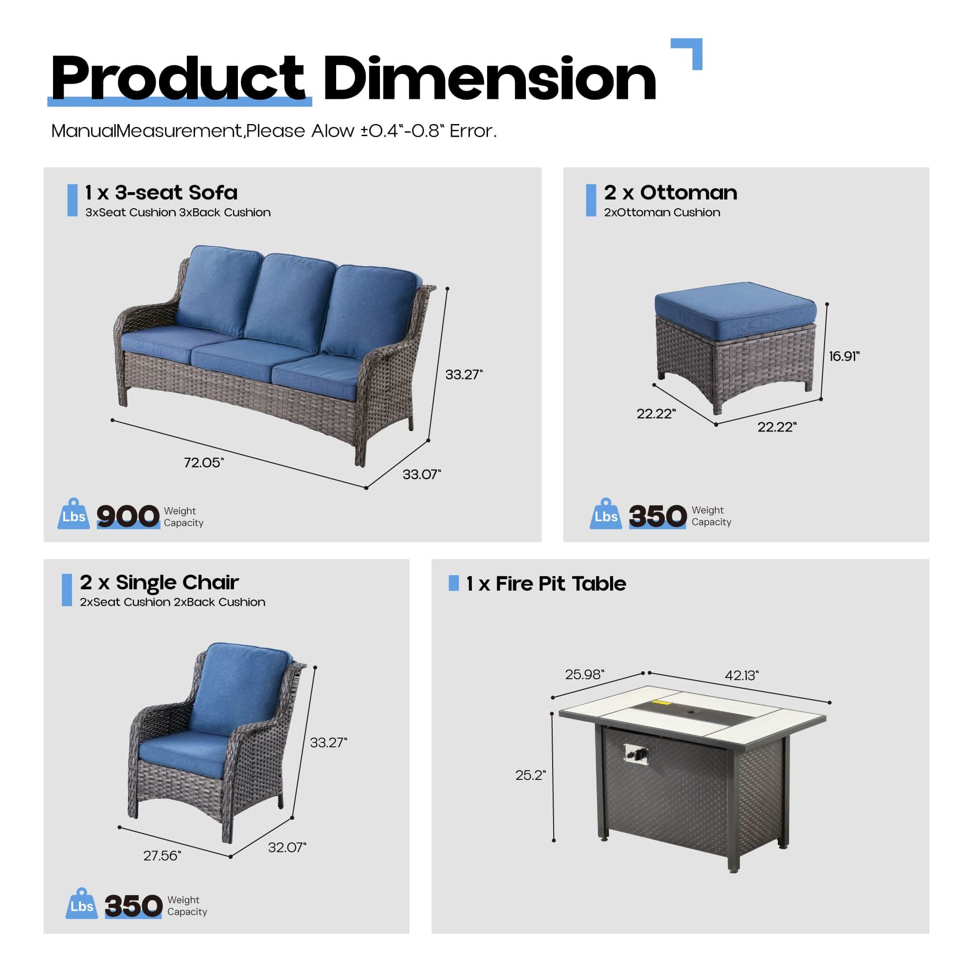 OVIOS Outdoor Wicker Patio Furniture Set with Fire Pit Table