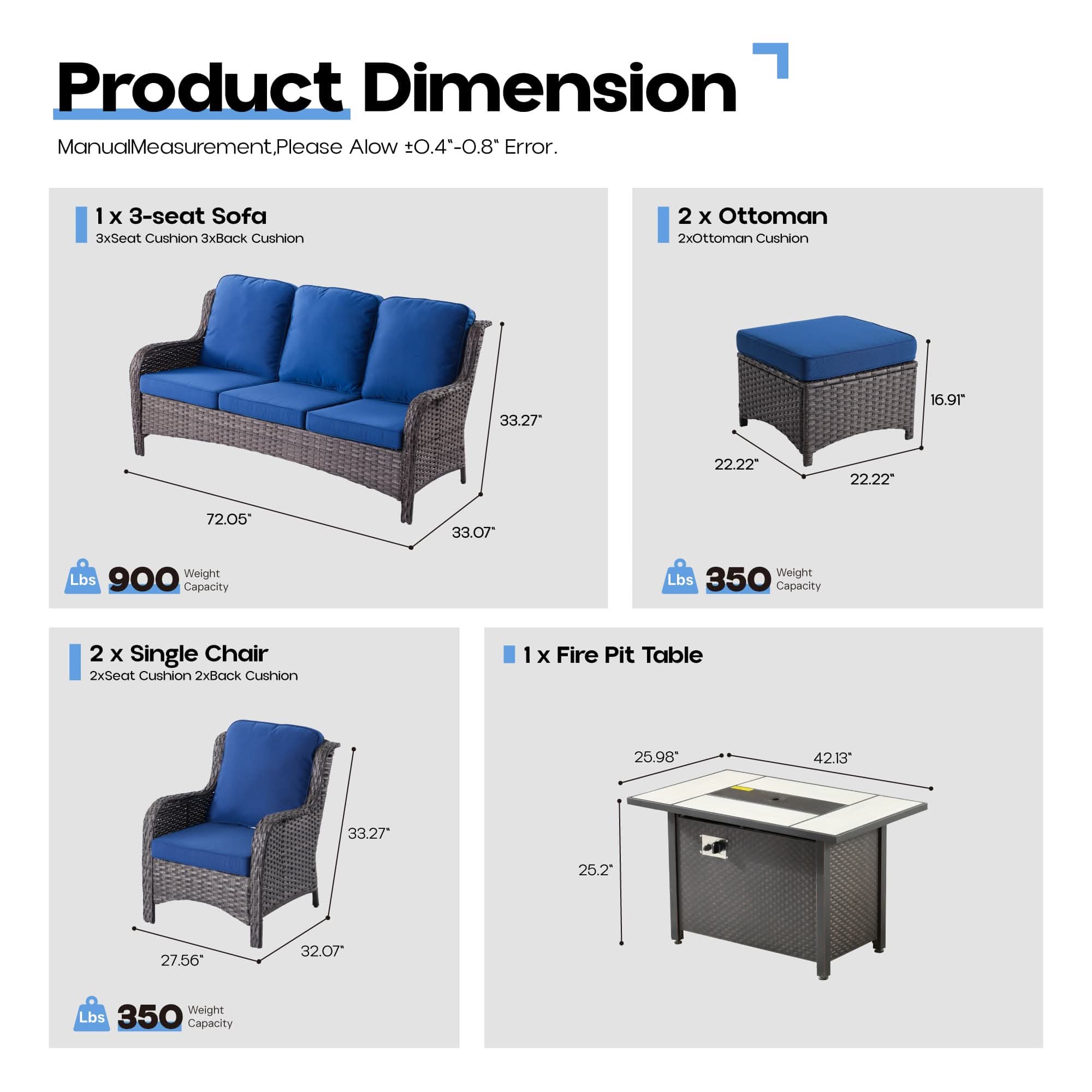 OVIOS Outdoor Wicker Patio Furniture Set with Fire Pit Table