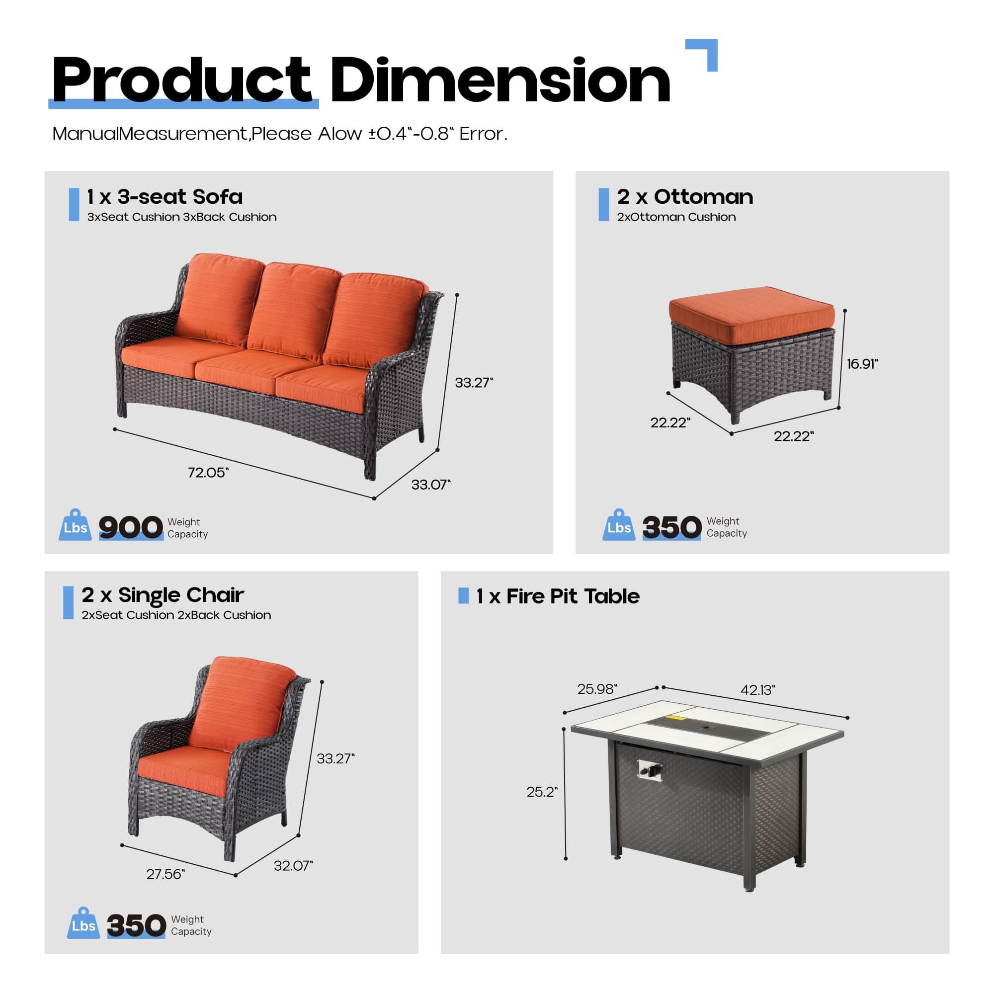OVIOS Outdoor Wicker Patio Furniture Set with Fire Pit Table