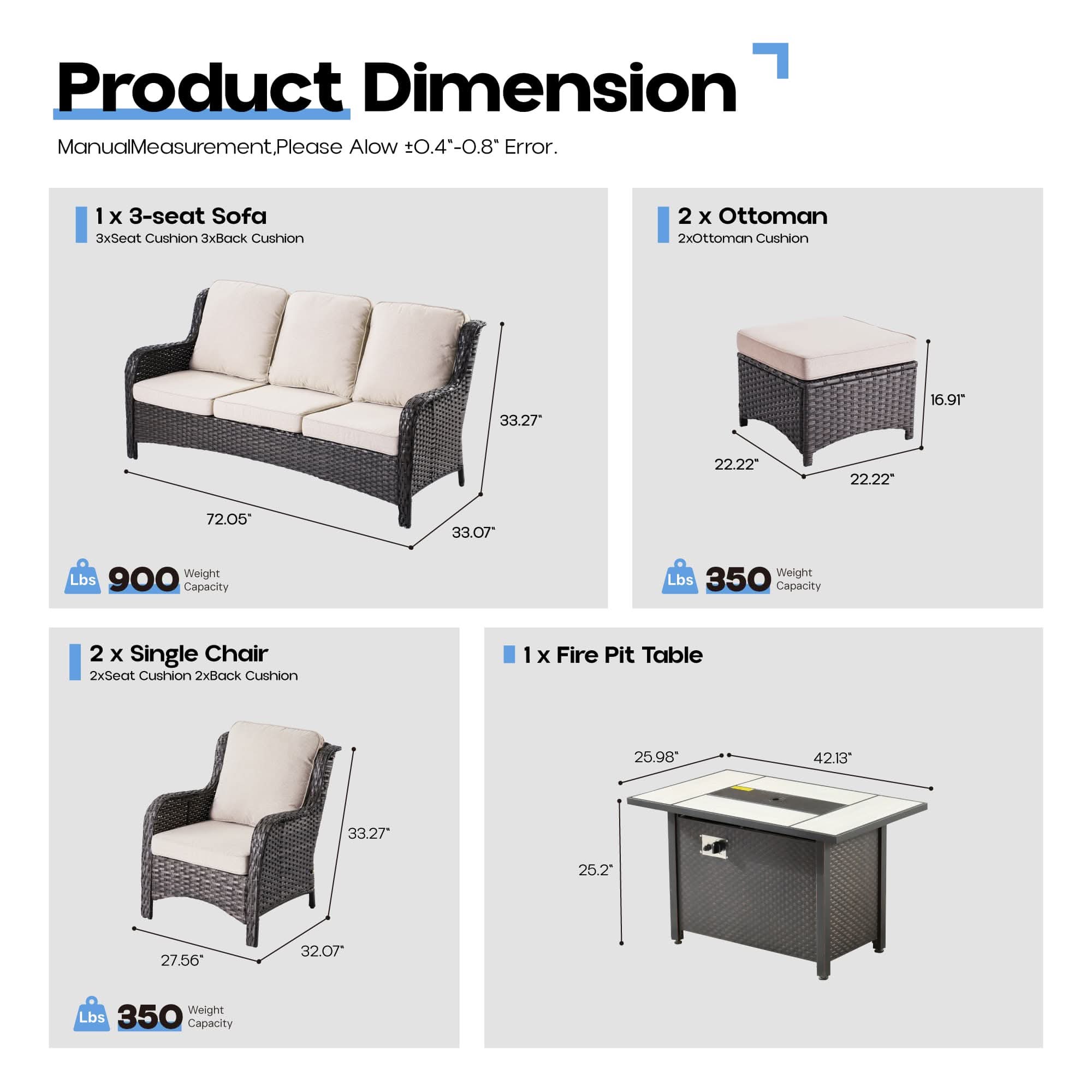 OVIOS Outdoor Wicker Patio Furniture Set with Fire Pit Table