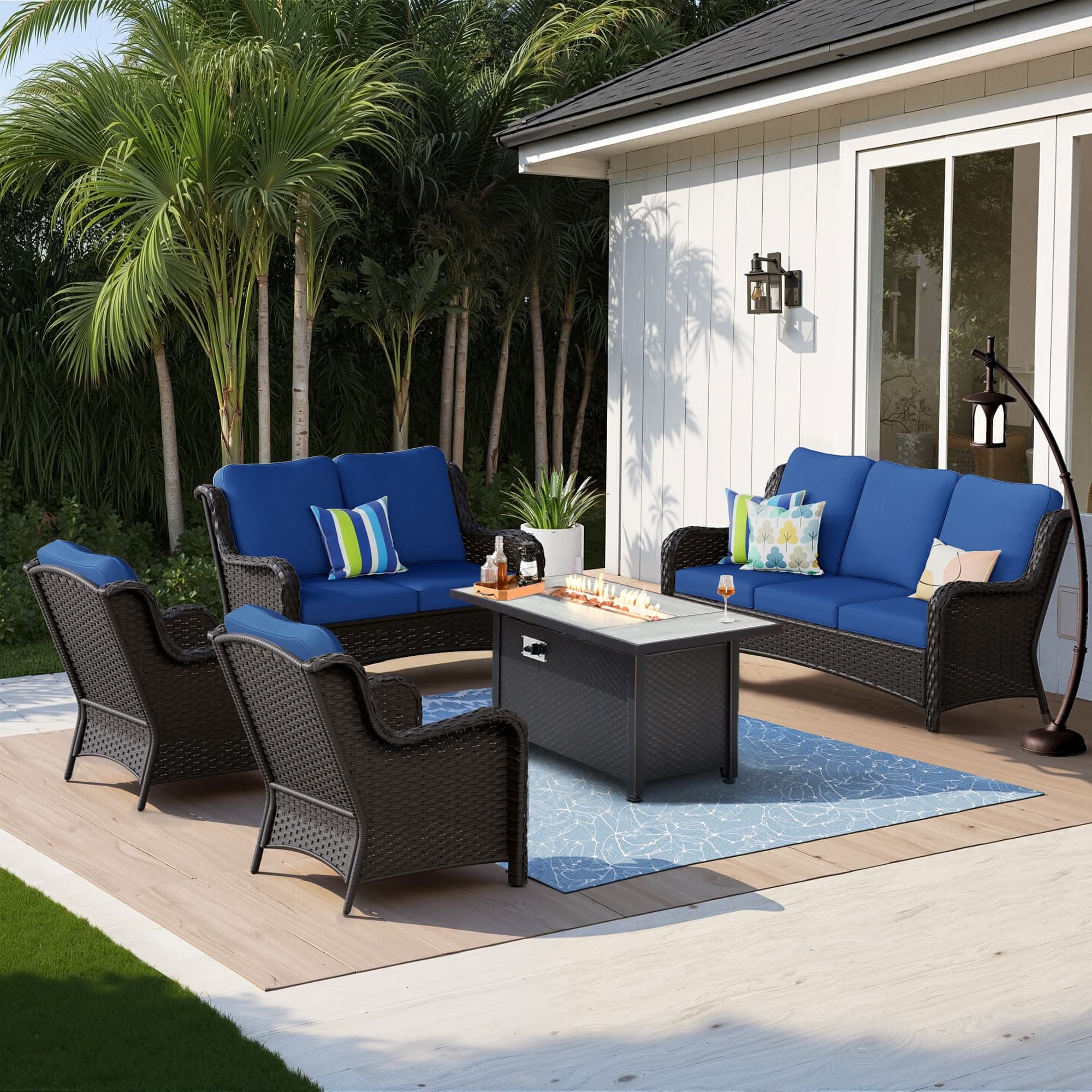OVIOS Outdoor Wicker Patio Furniture Set with Fire Pit Table