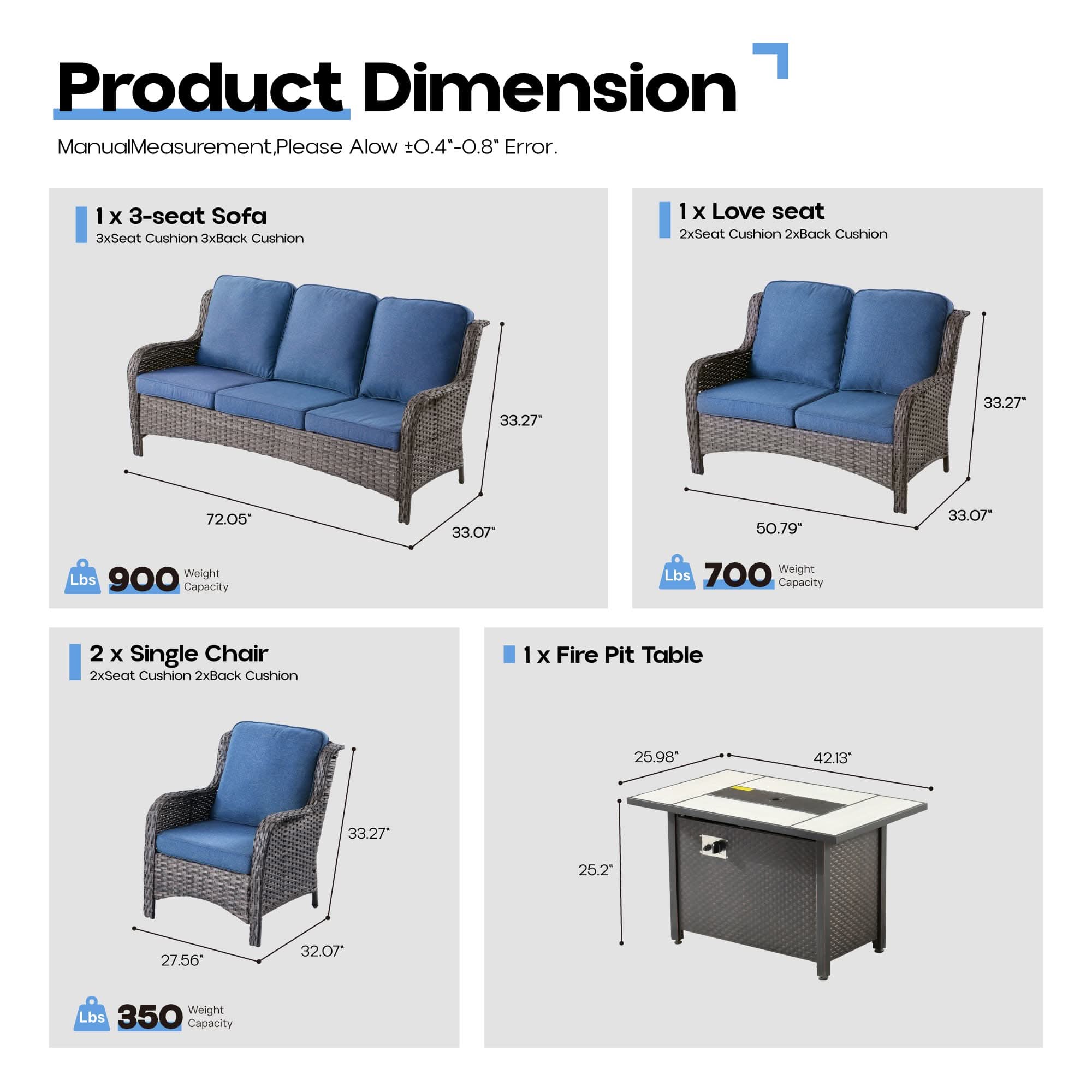 OVIOS Outdoor Wicker Patio Furniture Set with Fire Pit Table