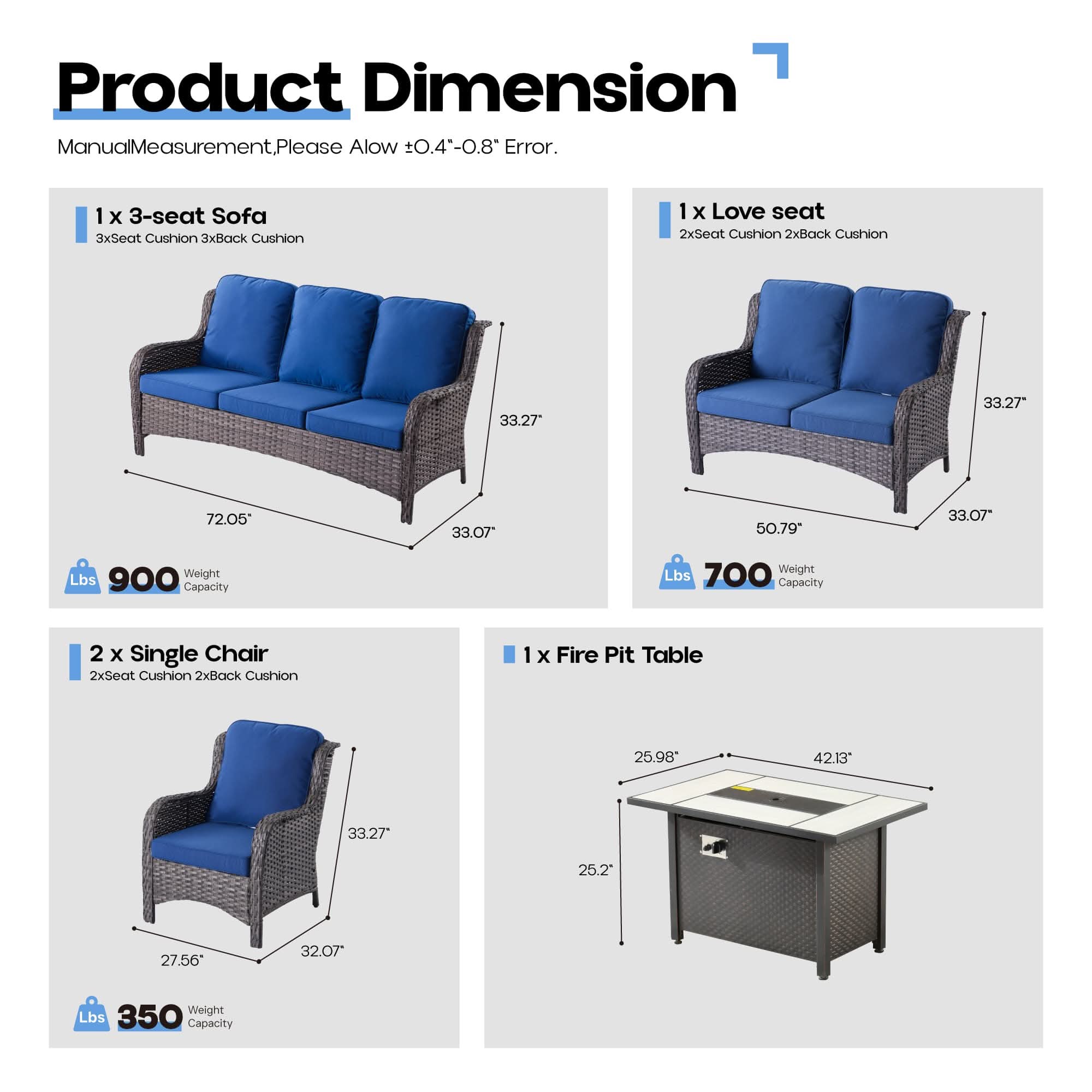 OVIOS Outdoor Wicker Patio Furniture Set with Fire Pit Table