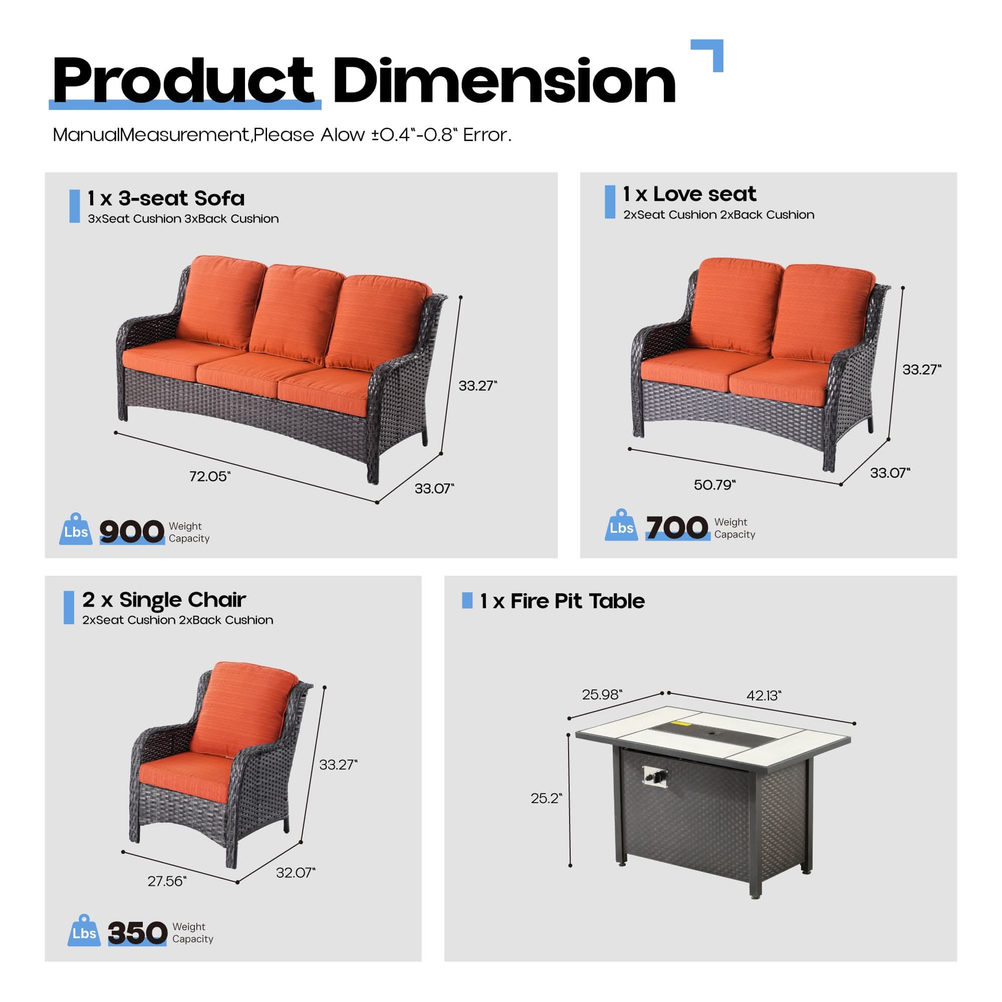 OVIOS Outdoor Wicker Patio Furniture Set with Fire Pit Table