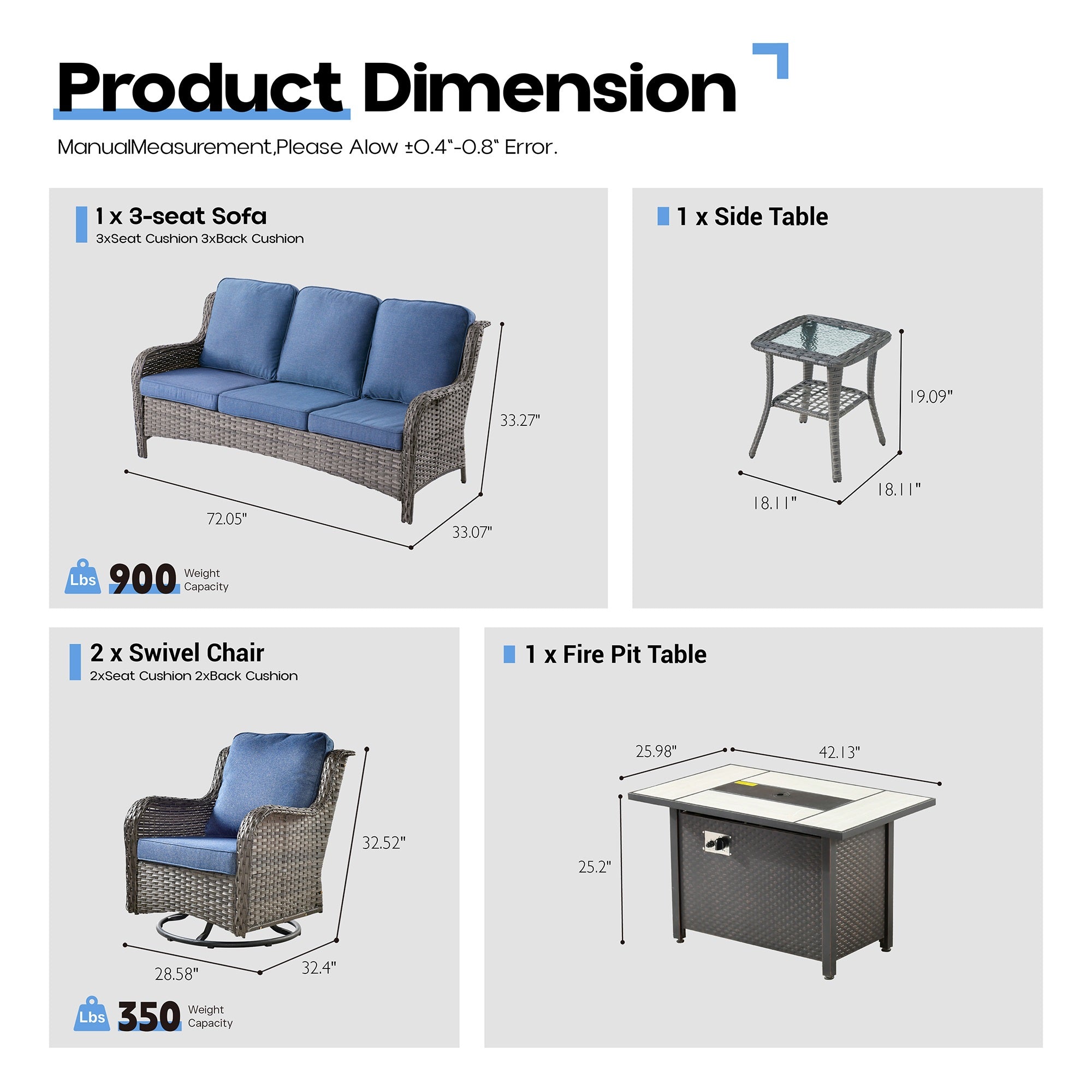 OVIOS Outdoor Wicker Patio Furniture Set with Fire Pit Table