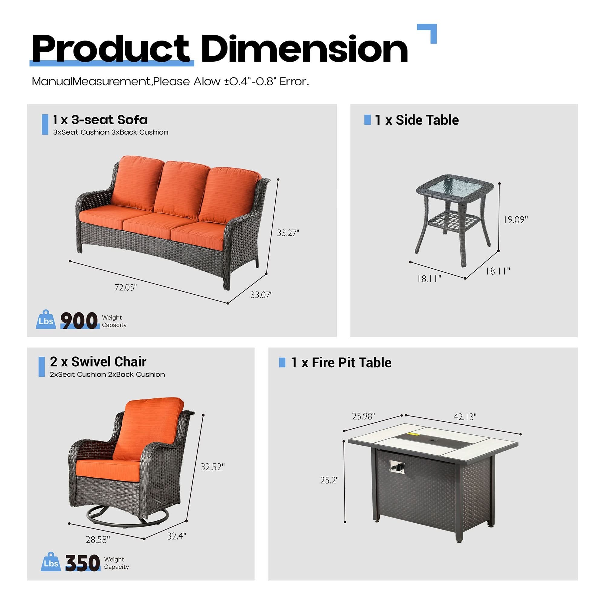 OVIOS 8-Piece Outdoor Wicker Patio Set with Fire Pit Table