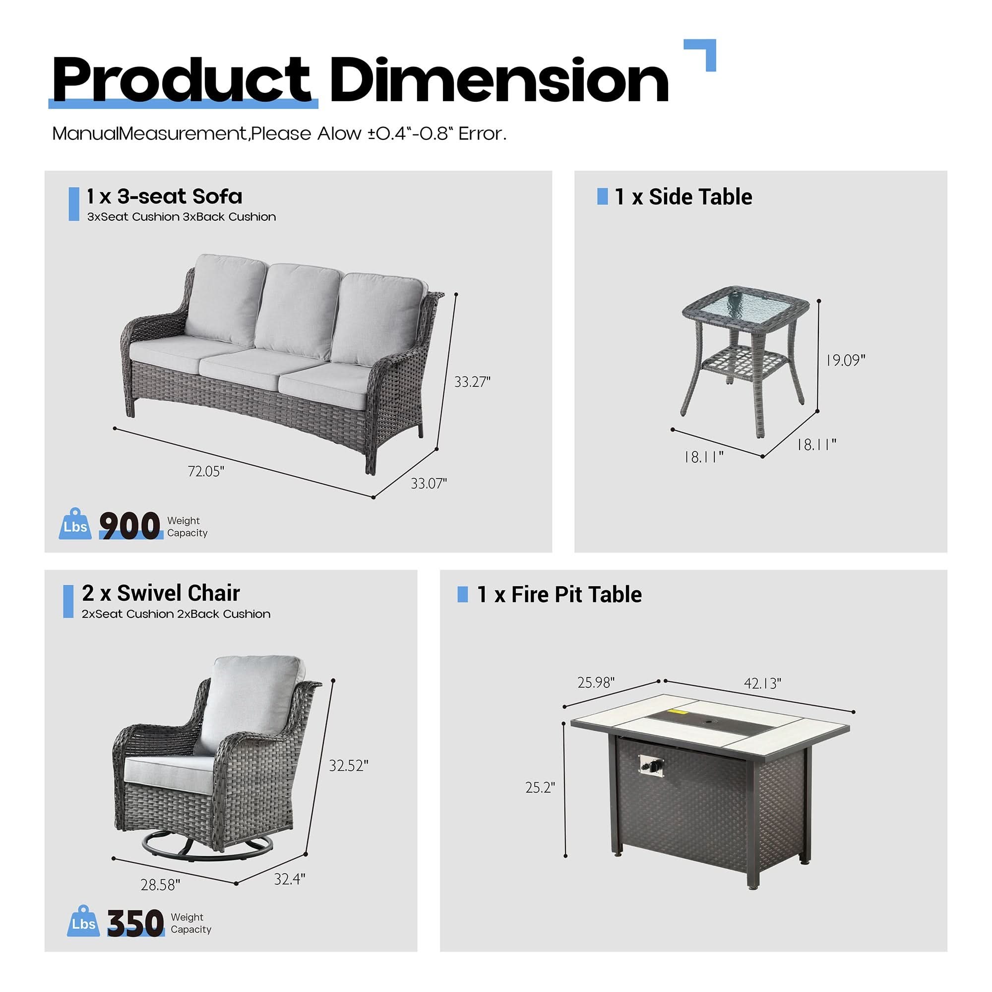 OVIOS 8-Piece Outdoor Wicker Patio Set with Fire Pit Table