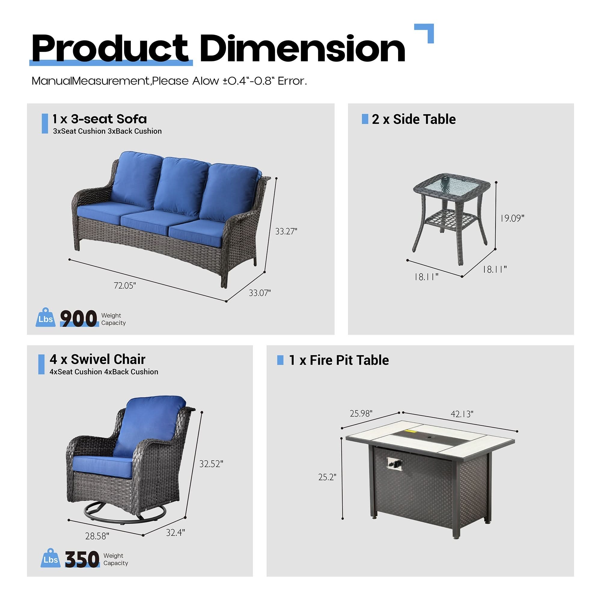 OVIOS 8-Piece Outdoor Wicker Patio Set with Fire Pit Table