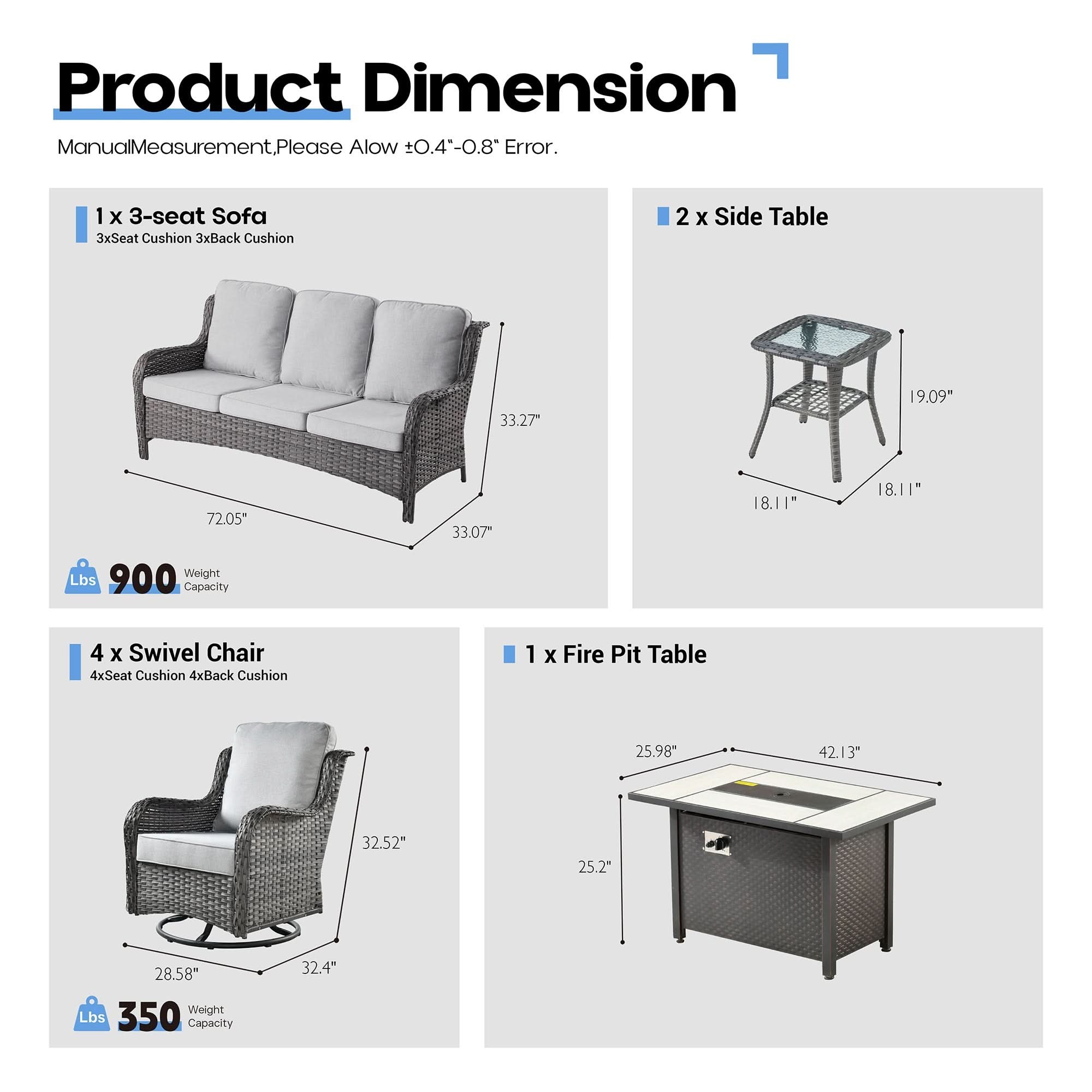 OVIOS 8-Piece Outdoor Wicker Patio Set with Fire Pit Table