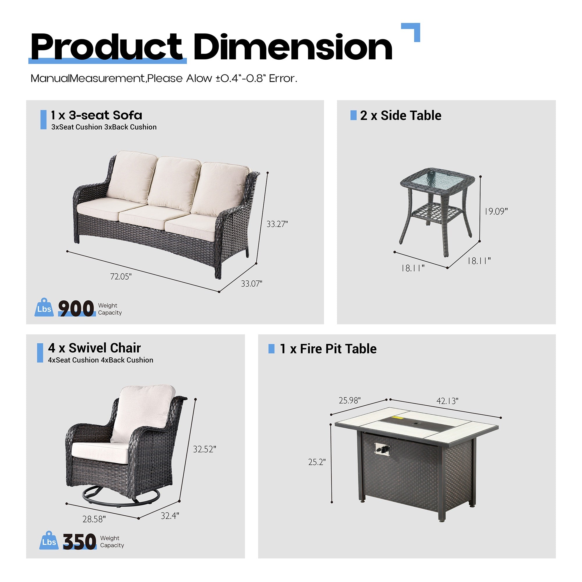 OVIOS Outdoor Wicker Patio Furniture Set with Fire Pit Table