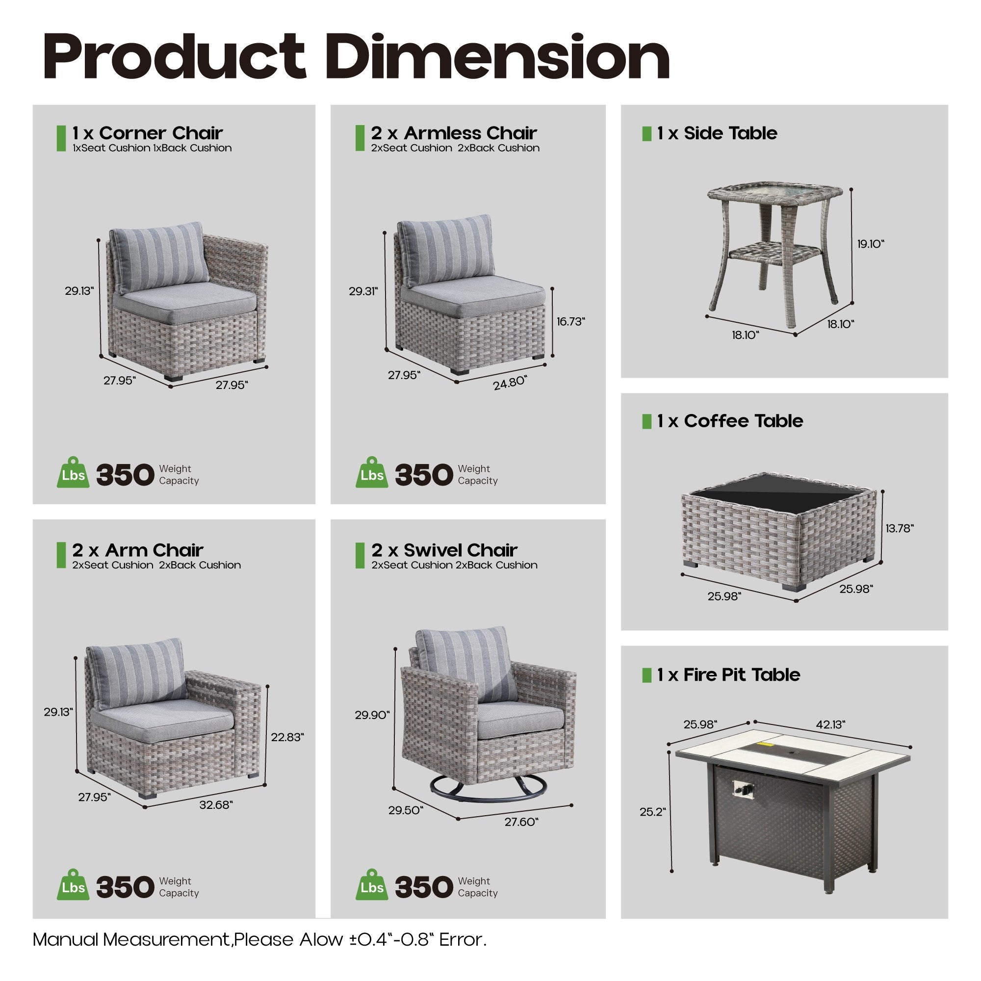 OVIOS Outdoor Patio Furniture Set with Fire Pit Table Wide Armrest Chairs and Rocking Chairs