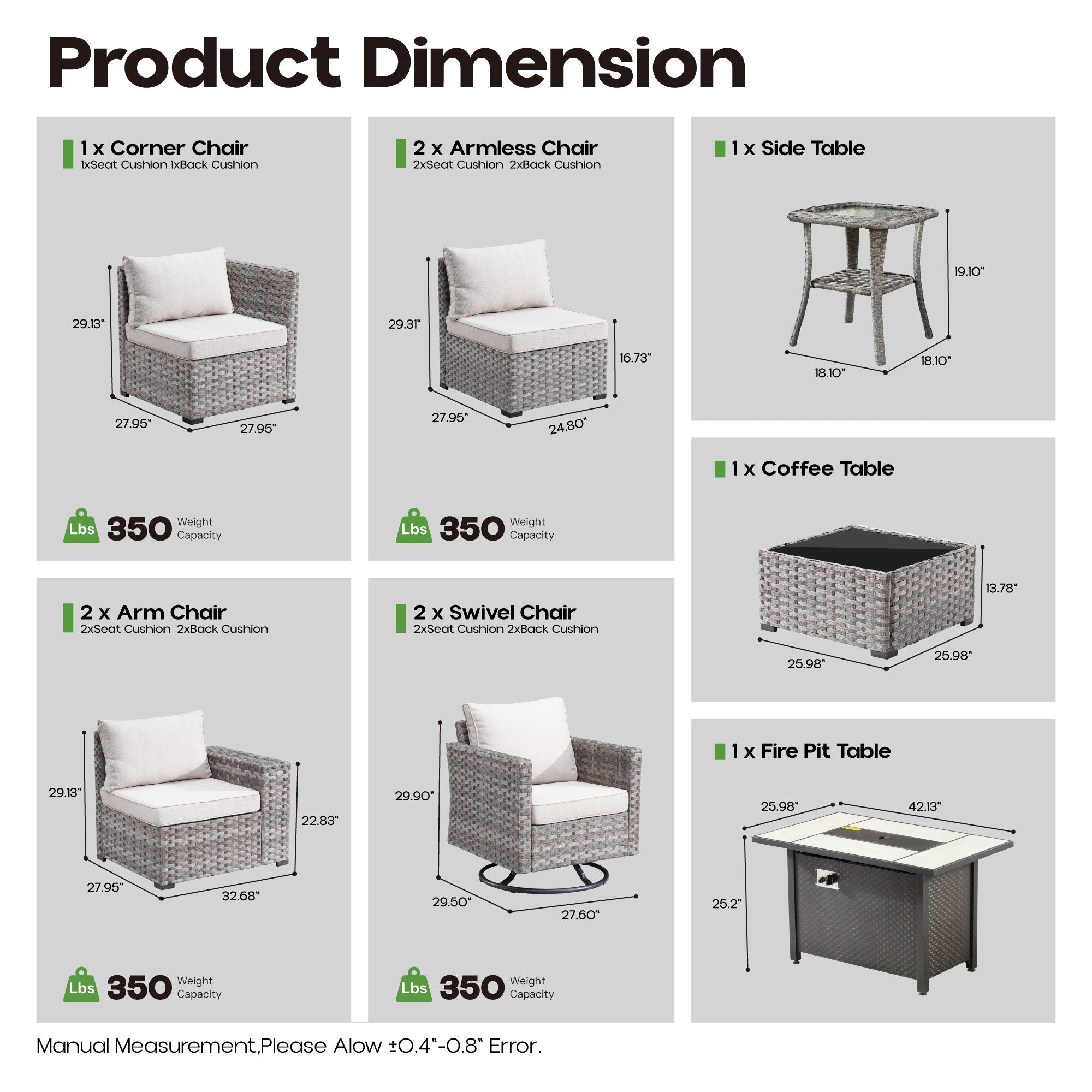 OVIOS Outdoor Patio Furniture Set with Fire Pit Table Wide Armrest Chairs and Rocking Chairs