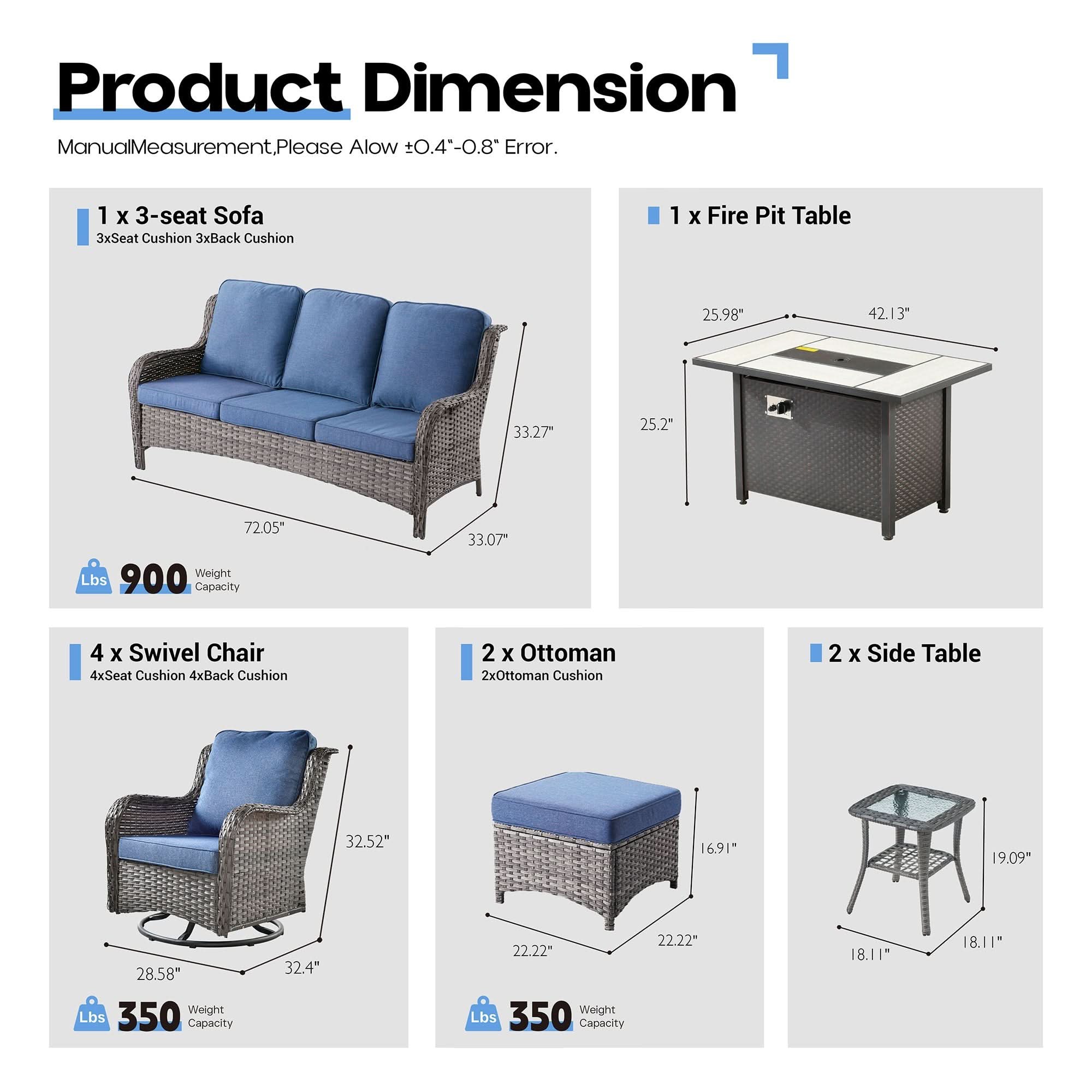 OVIOS 10-Piece Outdoor Wicker Patio Set with Fire Pit Table