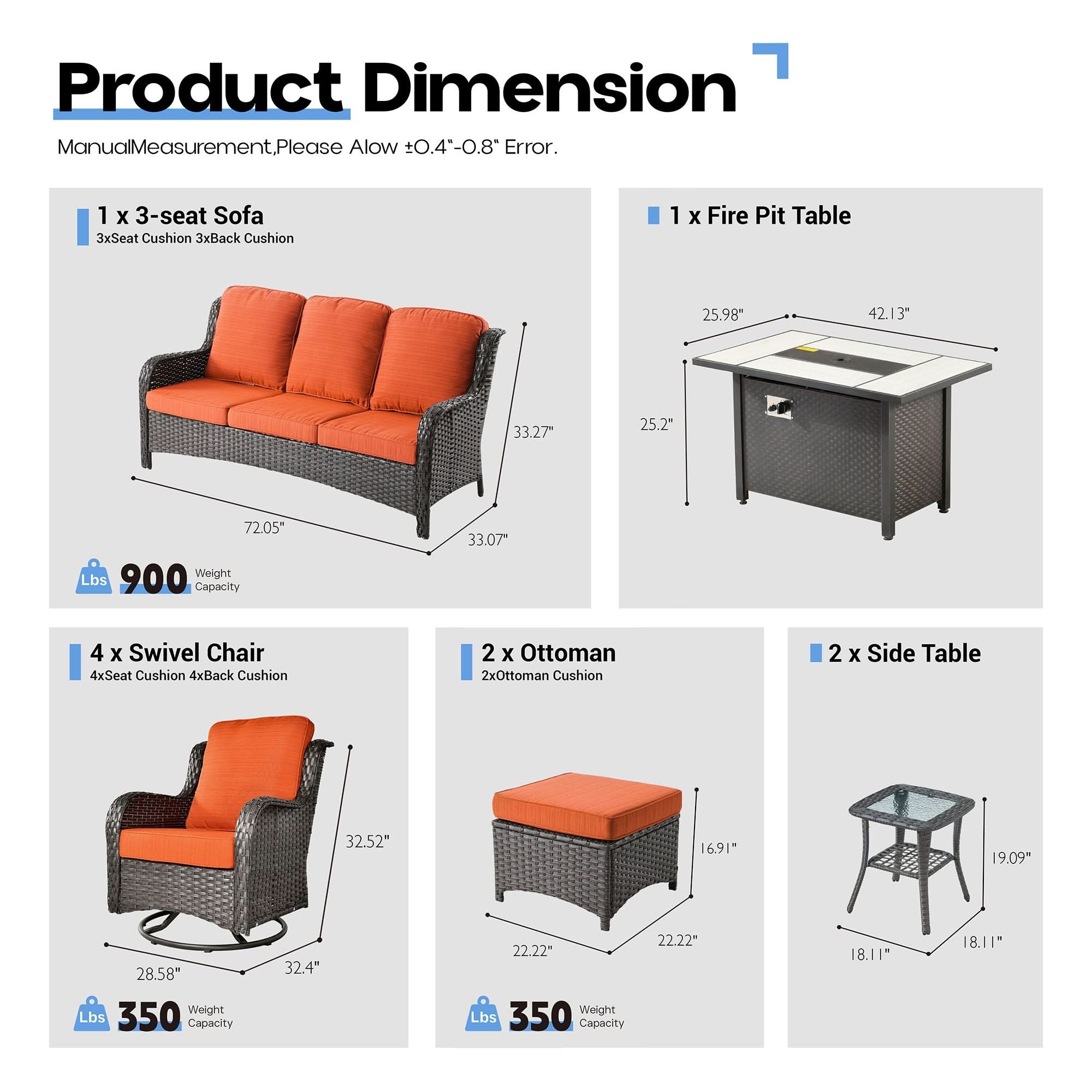 OVIOS 10-Piece Outdoor Wicker Patio Set with Fire Pit Table