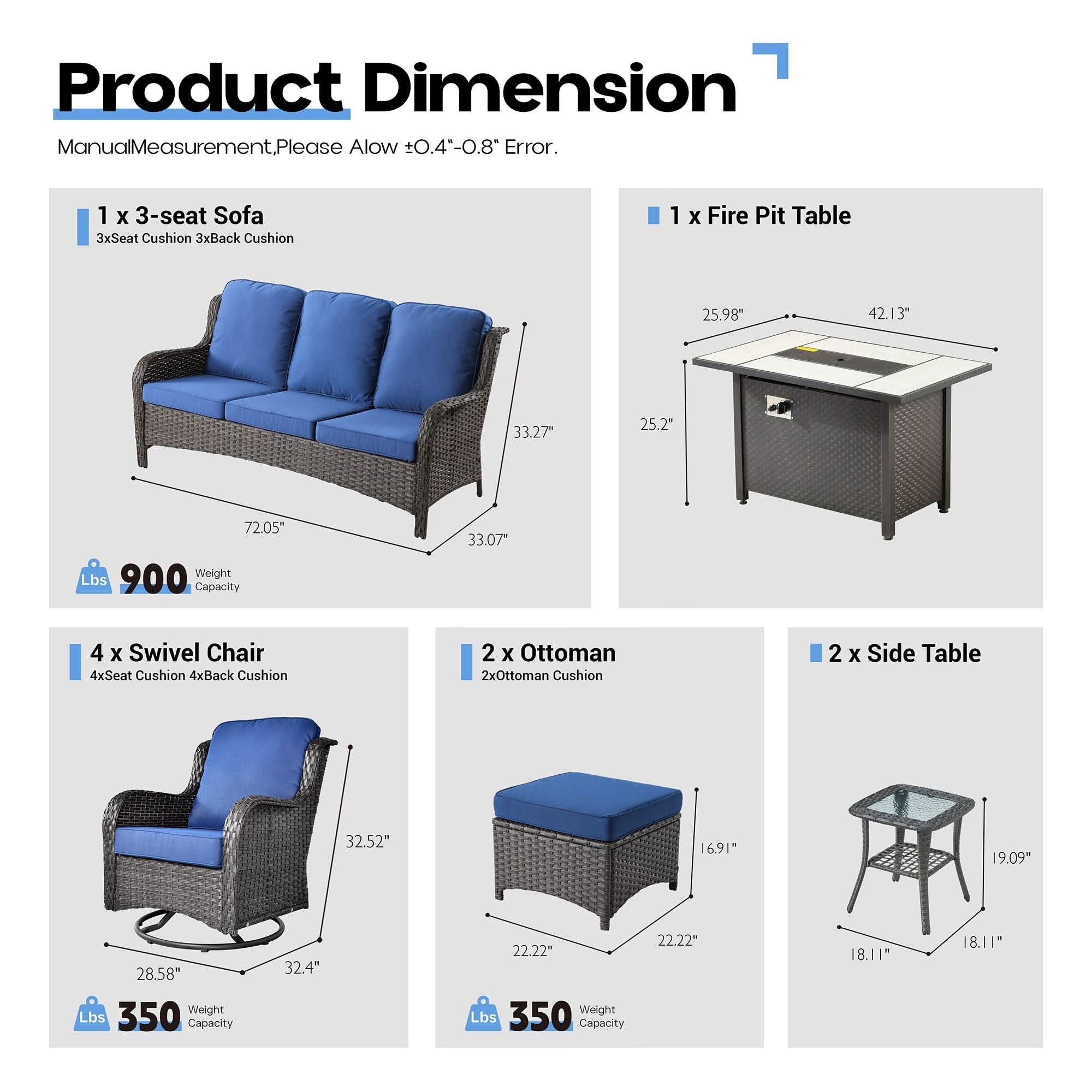 OVIOS 10-Piece Outdoor Wicker Patio Set with Fire Pit Table