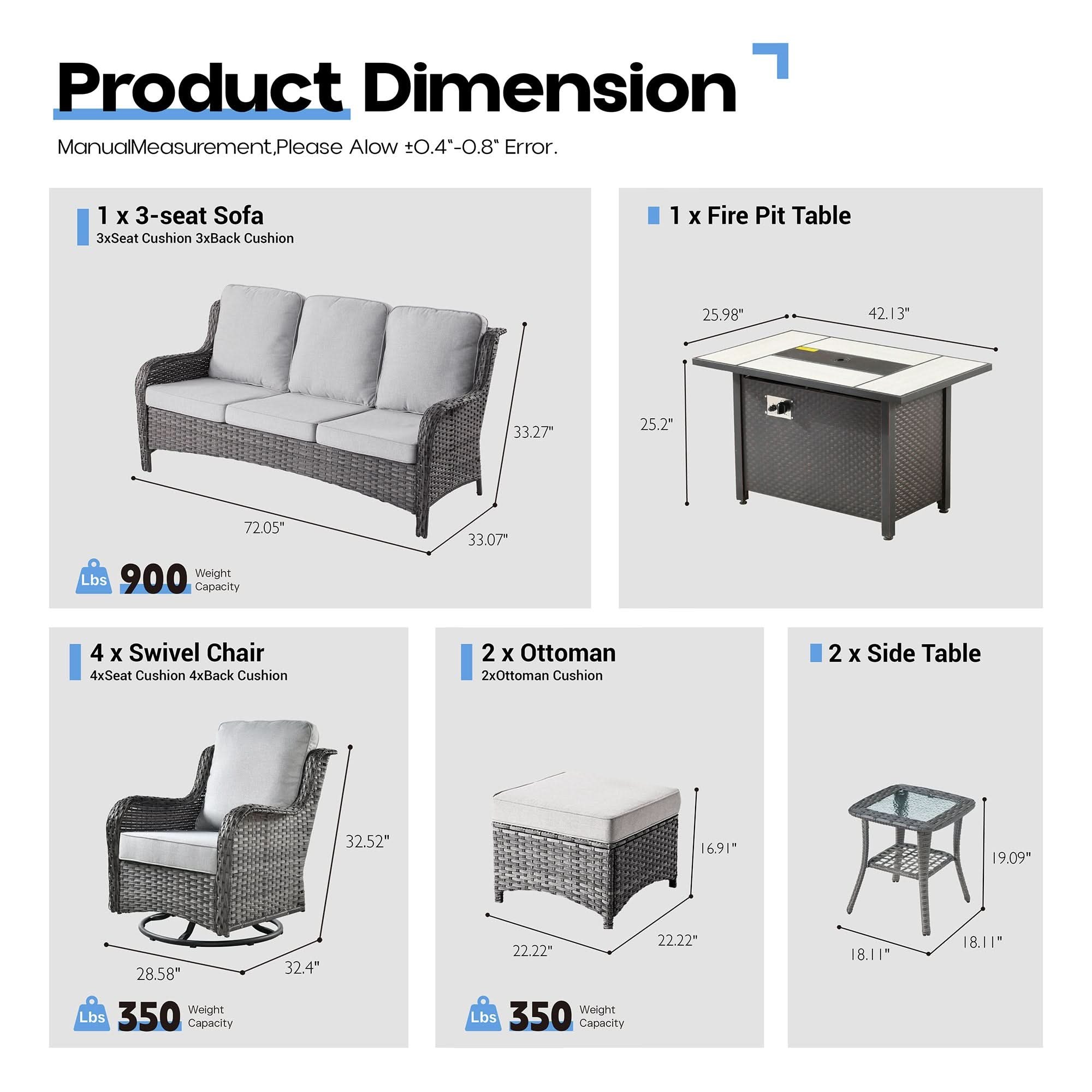 OVIOS 10-Piece Outdoor Wicker Patio Set with Fire Pit Table