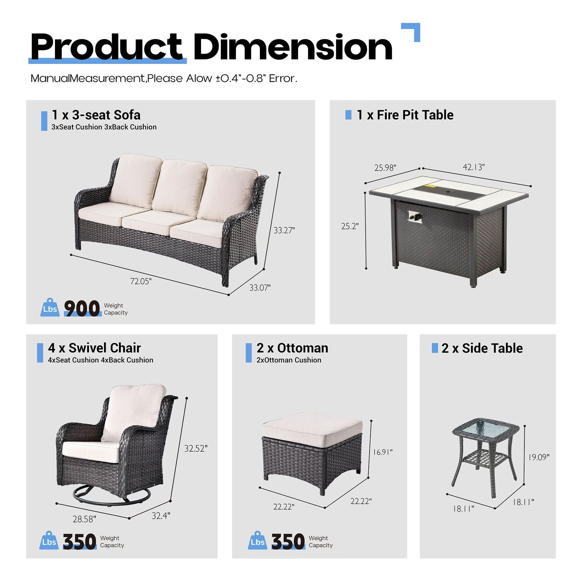 OVIOS 10-Piece Outdoor Wicker Patio Set with Fire Pit Table