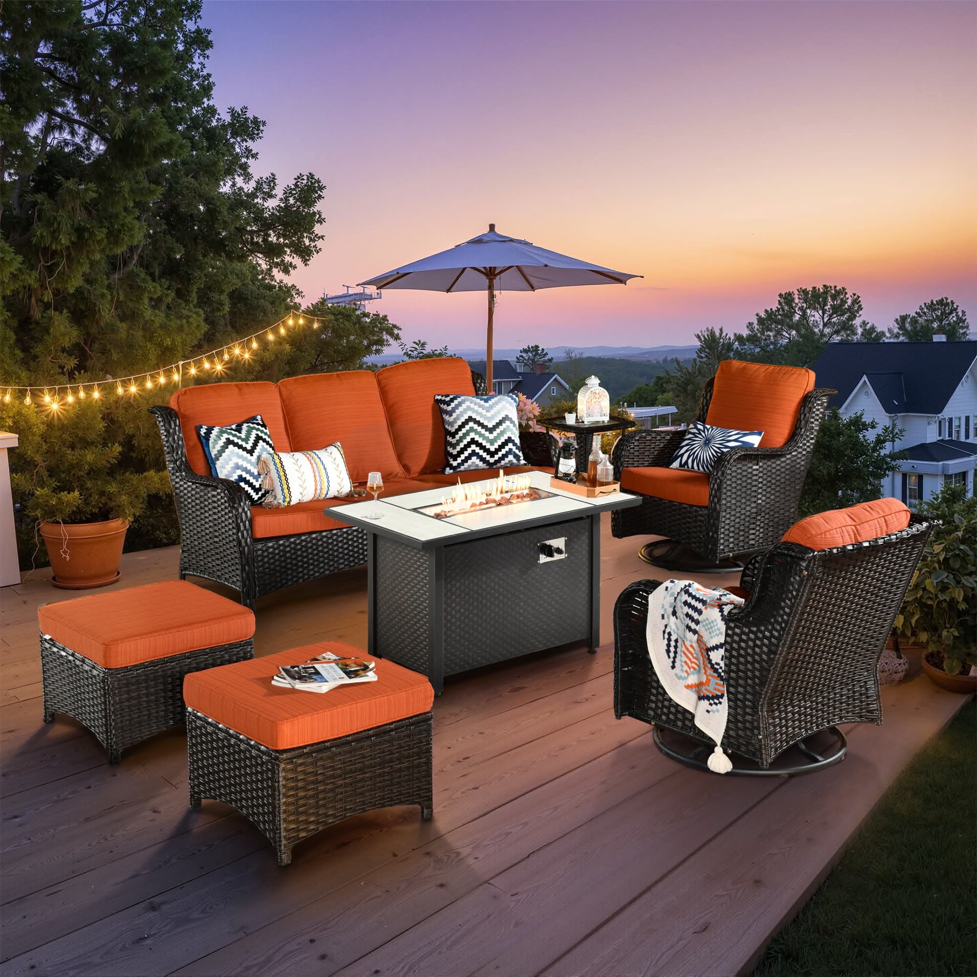 OVIOS Outdoor Wicker Patio Furniture Set with Fire Pit Table