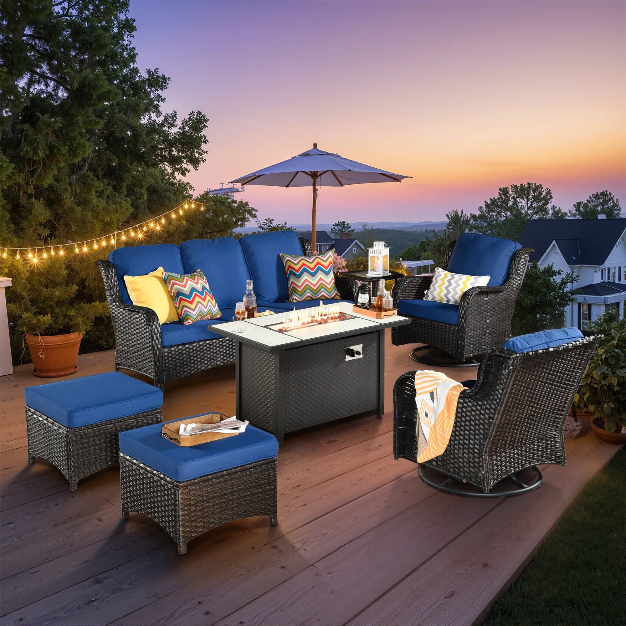OVIOS Outdoor Wicker Patio Furniture Set with Fire Pit Table